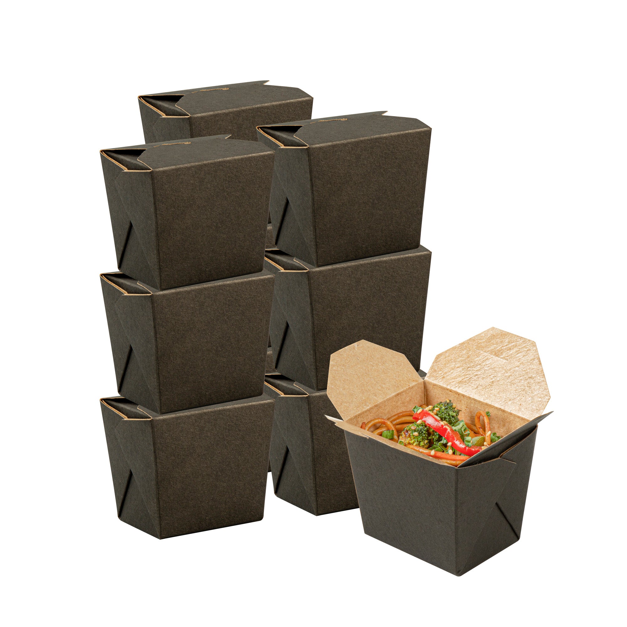 Bio Tek 8 oz Square Black Paper Noodle Take Out Container - 2 3/4" x 2 1/4" x 2 1/2" - 200 count box