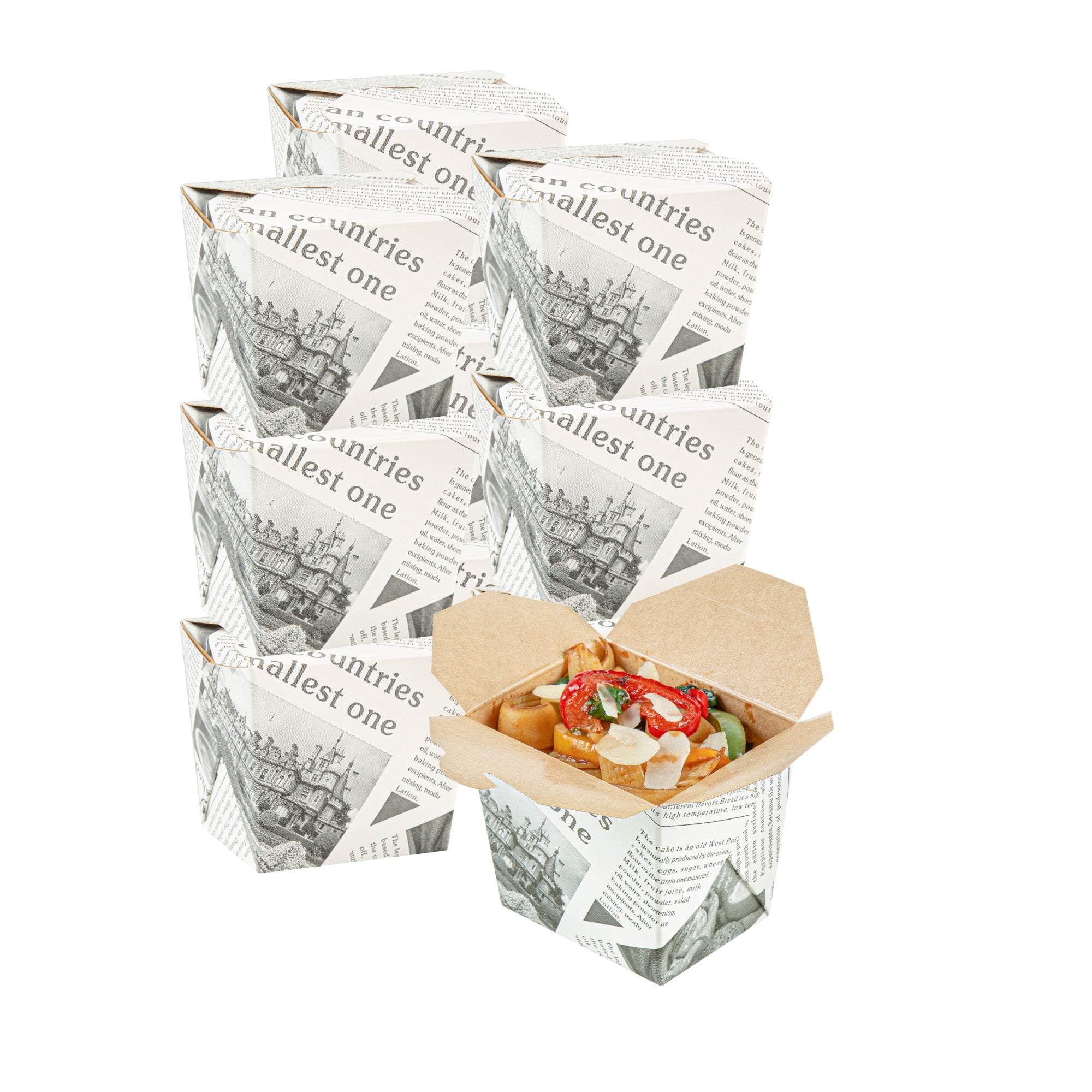 Bio Tek 8 oz Square Newsprint Paper Noodle Take Out Container - 2 3/4" x 2 1/4" x 2 1/2" - 200 count box