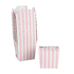 Bio Tek 8 oz Square Pink and White Stripe Paper Noodle Take Out Container - 2 3/4