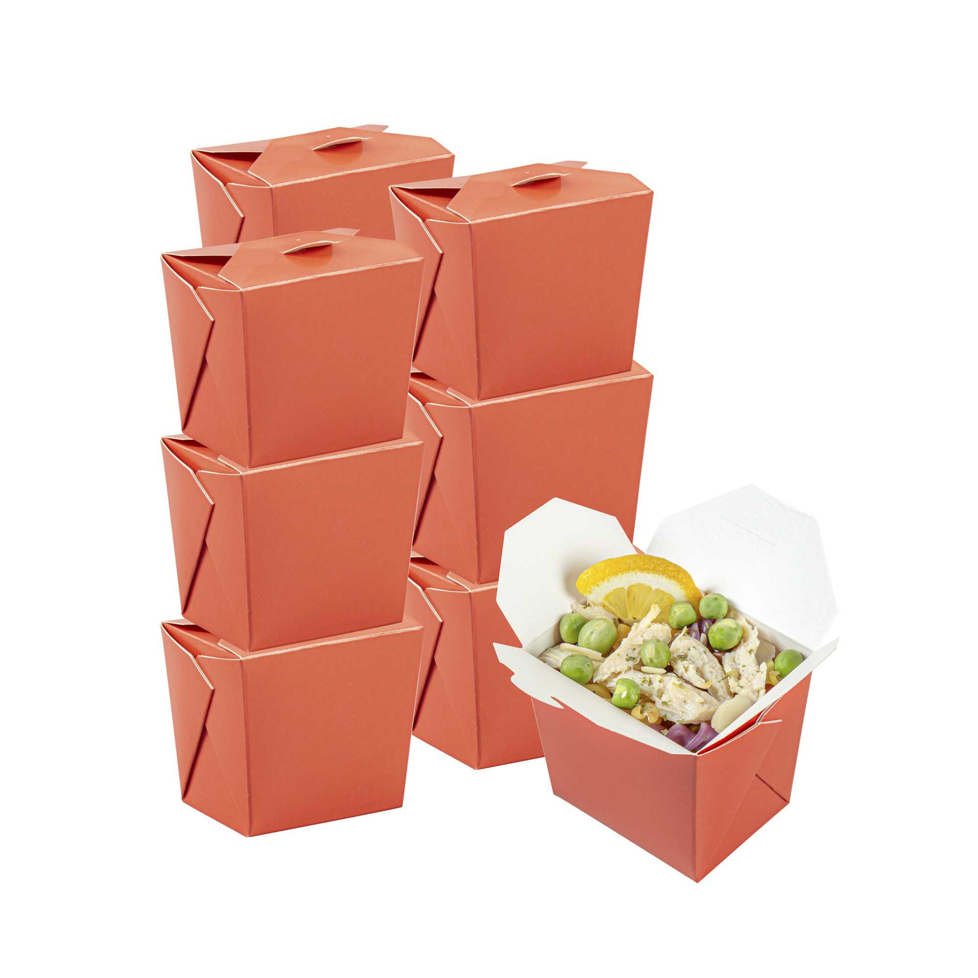 Bio Tek 8 oz Square Red Paper Noodle Take Out Container - 2 3/4" x 2 1/4" x 2 1/2" - 25 count box
