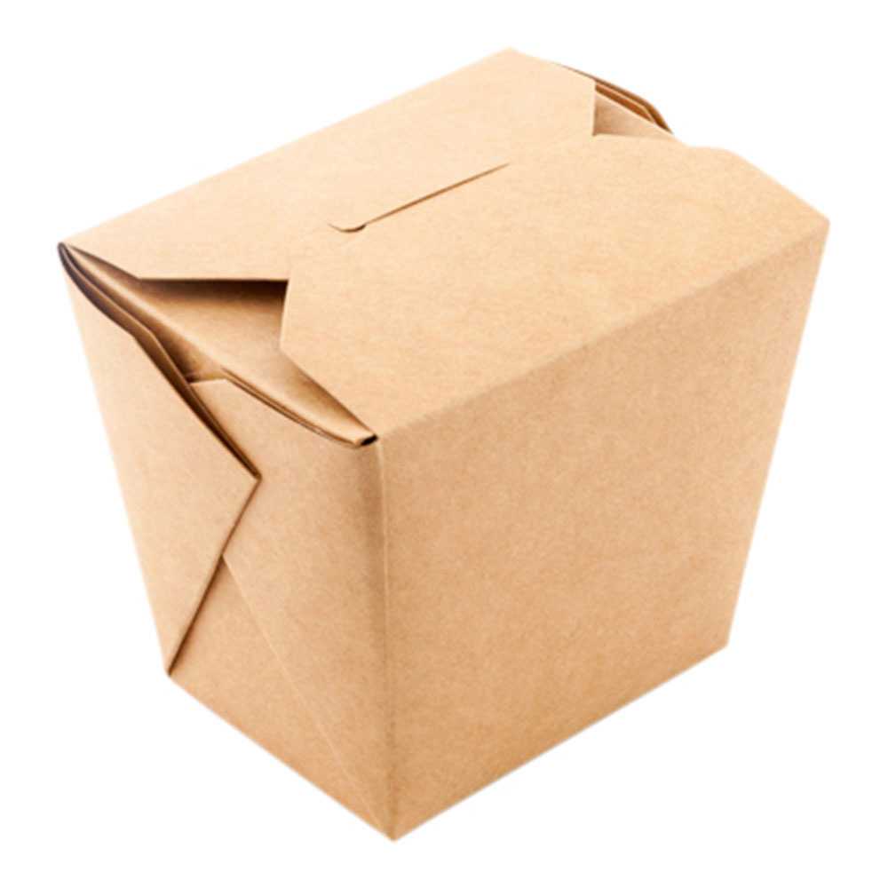 Bio Tek 16 oz Square Kraft Paper Noodle Take Out Container - 3 1/2" x 3" x 3 1/4" - 200 count box
