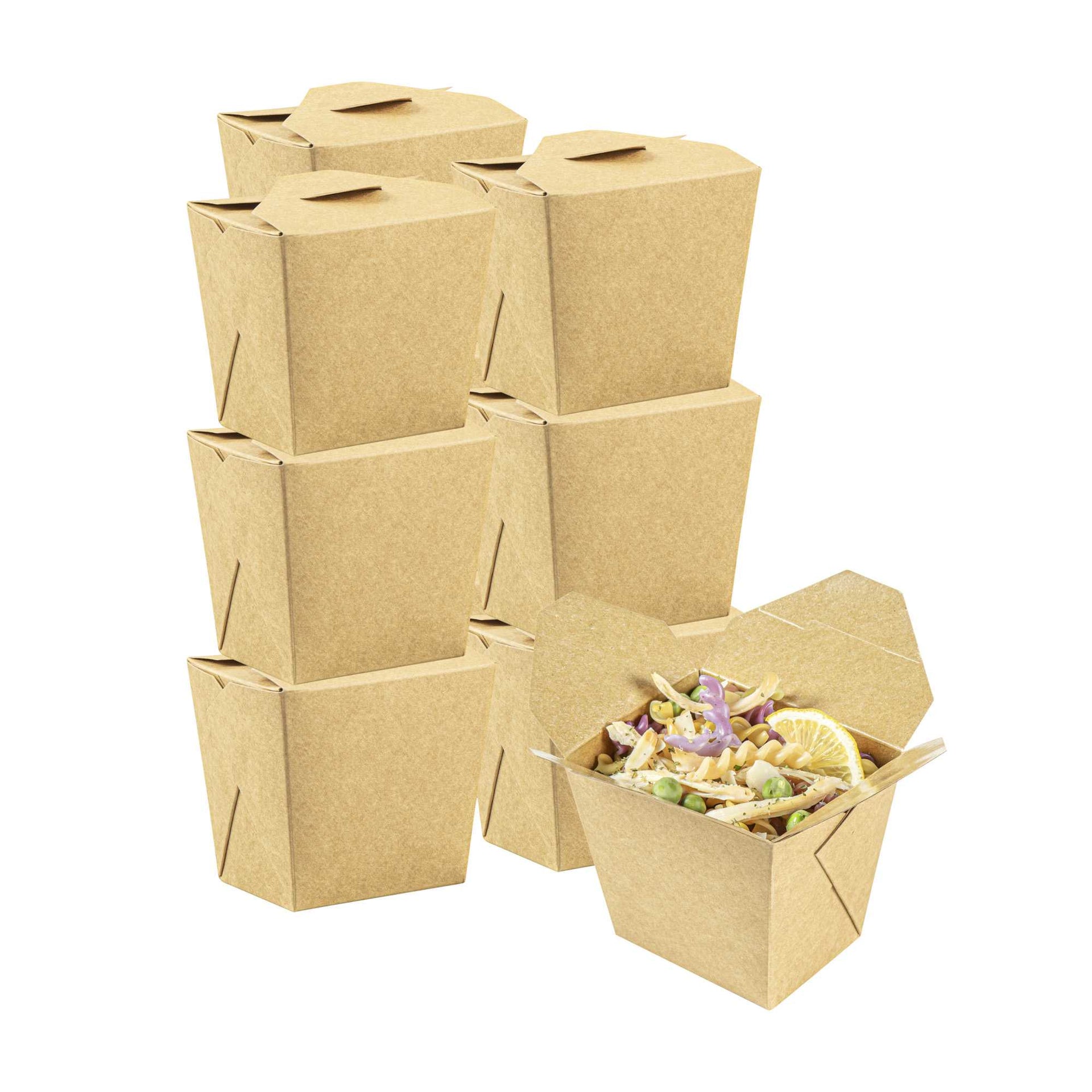 Bio Tek 16 oz Square Kraft Paper Noodle Take Out Container - 3 1/2" x 3" x 3 1/4" - 200 count box