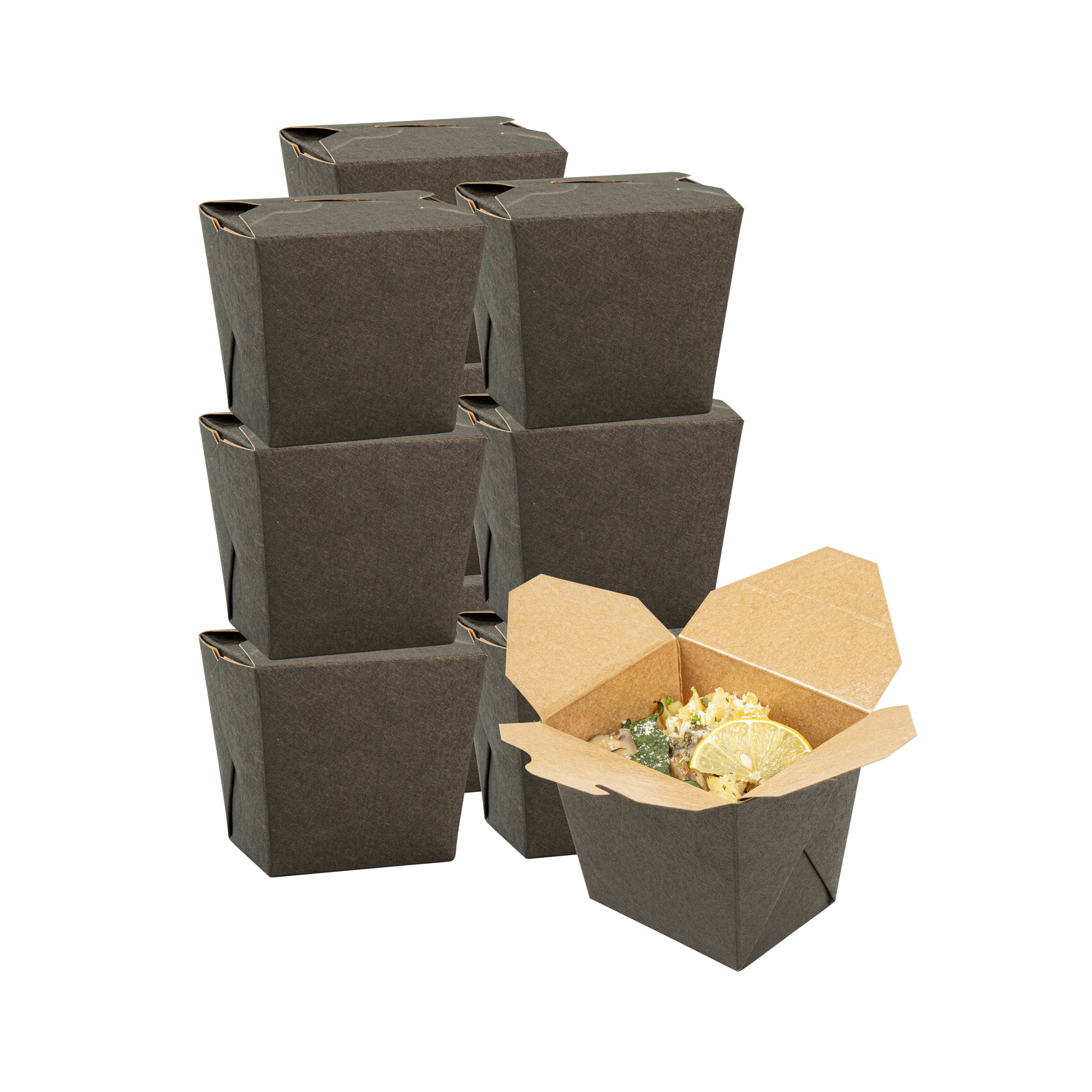 Bio Tek 16 oz Square Black Paper Noodle Take Out Container - 3 1/2" x 3" x 3 1/4" - 200 count box