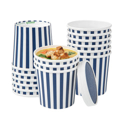 Bio Tek 12 oz Round Blue and White Stripe Paper Soup Container - 3 1/2