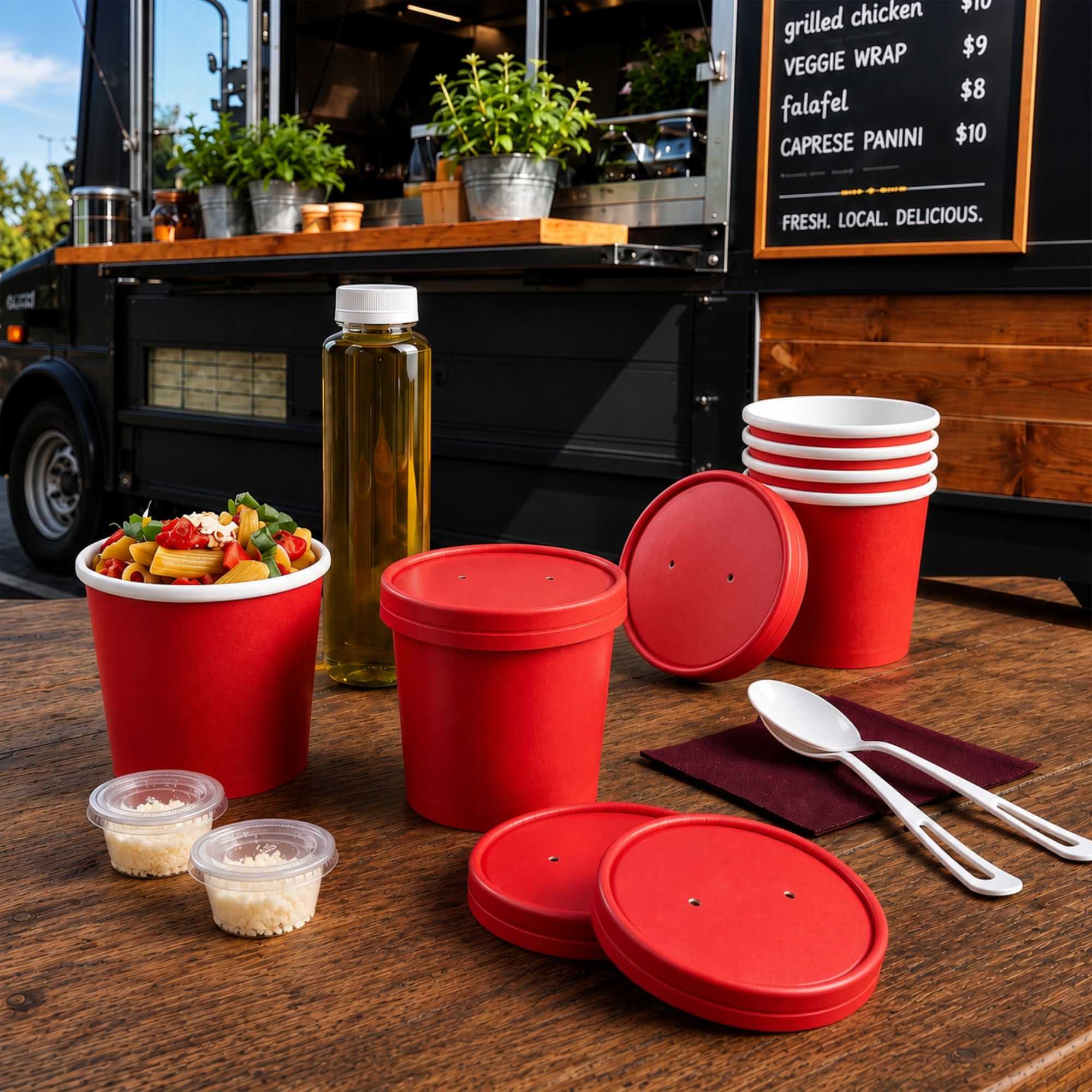 Bio Tek Round Red Paper Soup Container Lid - Fits 12 oz - 200 count box