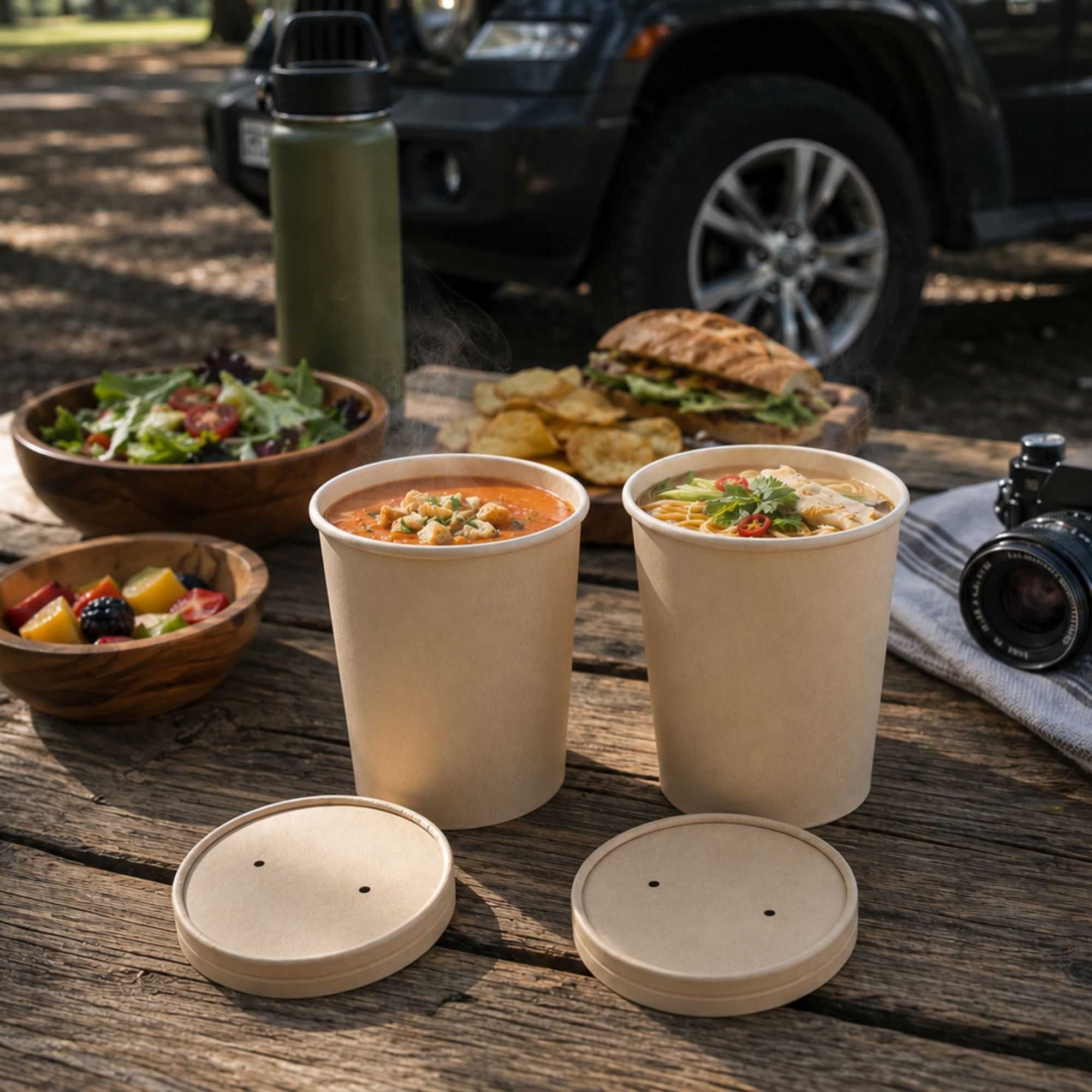 Bio Tek Round Bamboo Paper Soup Container Lid - Fits 16 oz - 200 count box