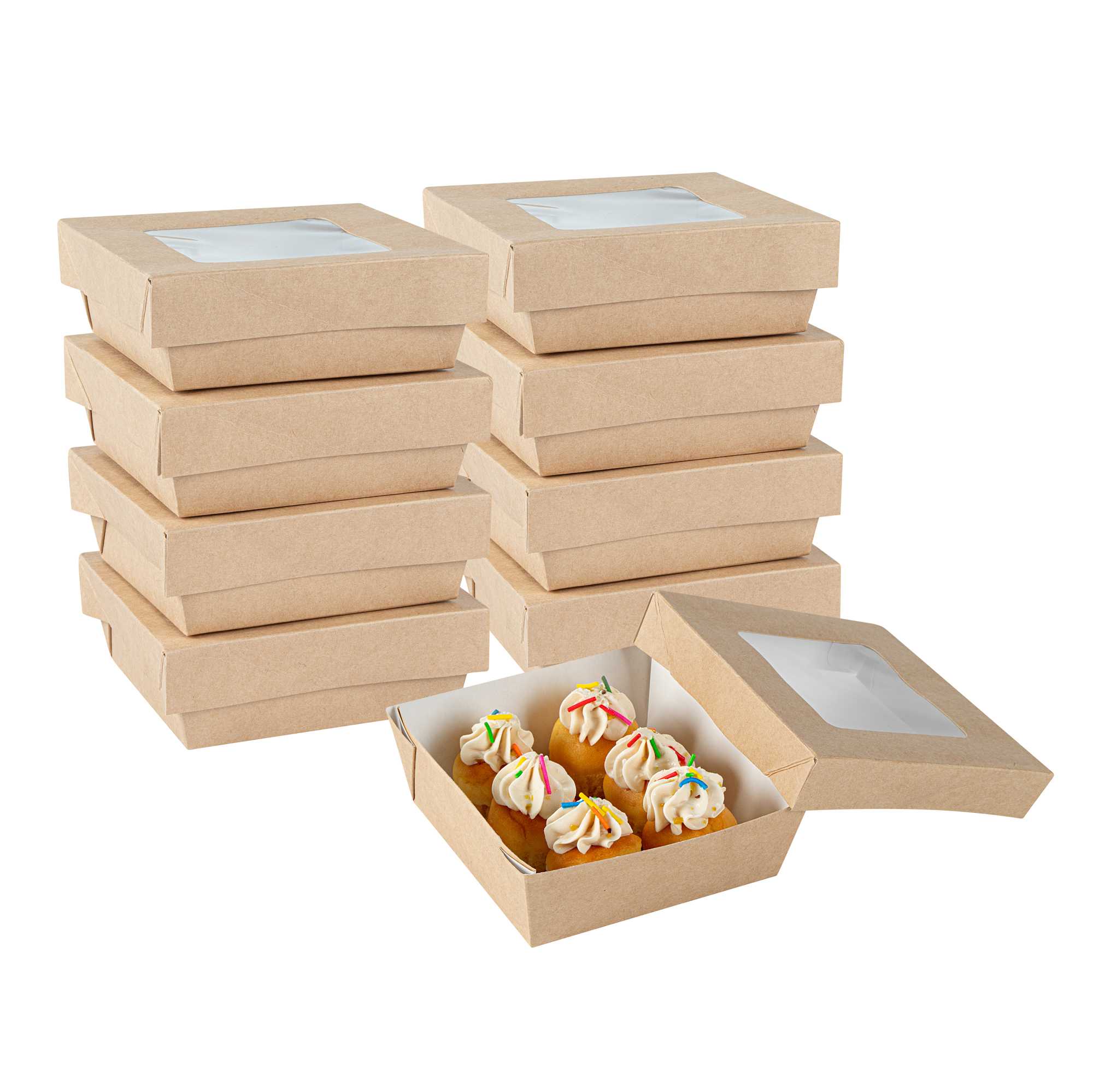 Cafe Vision 13 oz Square Kraft Paper Small Take Out Container - 4 1/2" x 4 1/2" x 1 1/2" - 200 count box