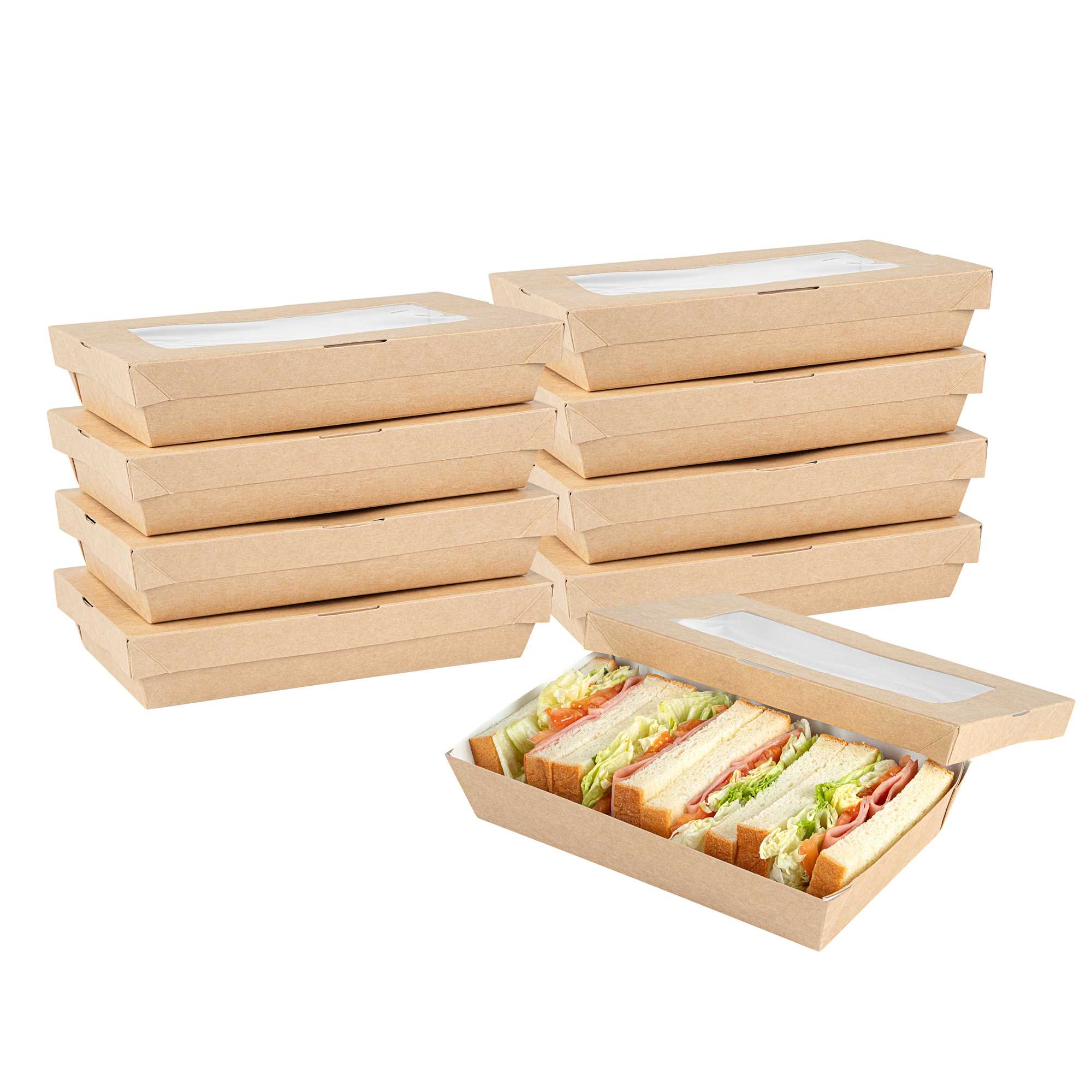 Cafe Vision 34 oz Rectangle Kraft Paper Large Take Out Container - 8 1/2" x 5 1/4" x 1 1/2" - 200 count box