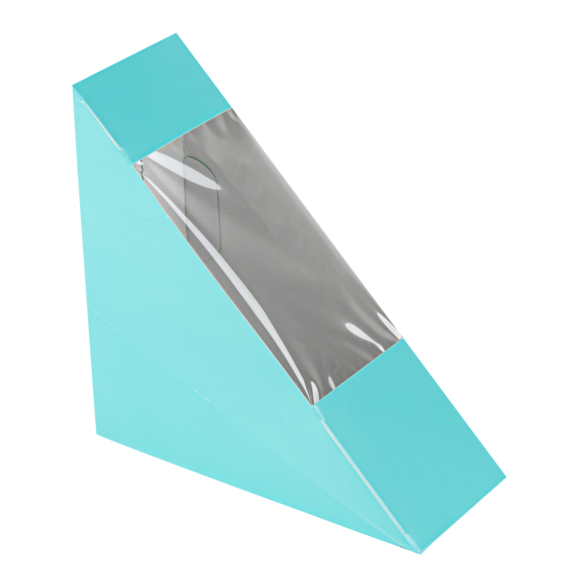 Cafe Vision Triangle Turquoise Paper Small Sandwich Box - 4 3/4" x 4 3/4" x 2" - 25 count box