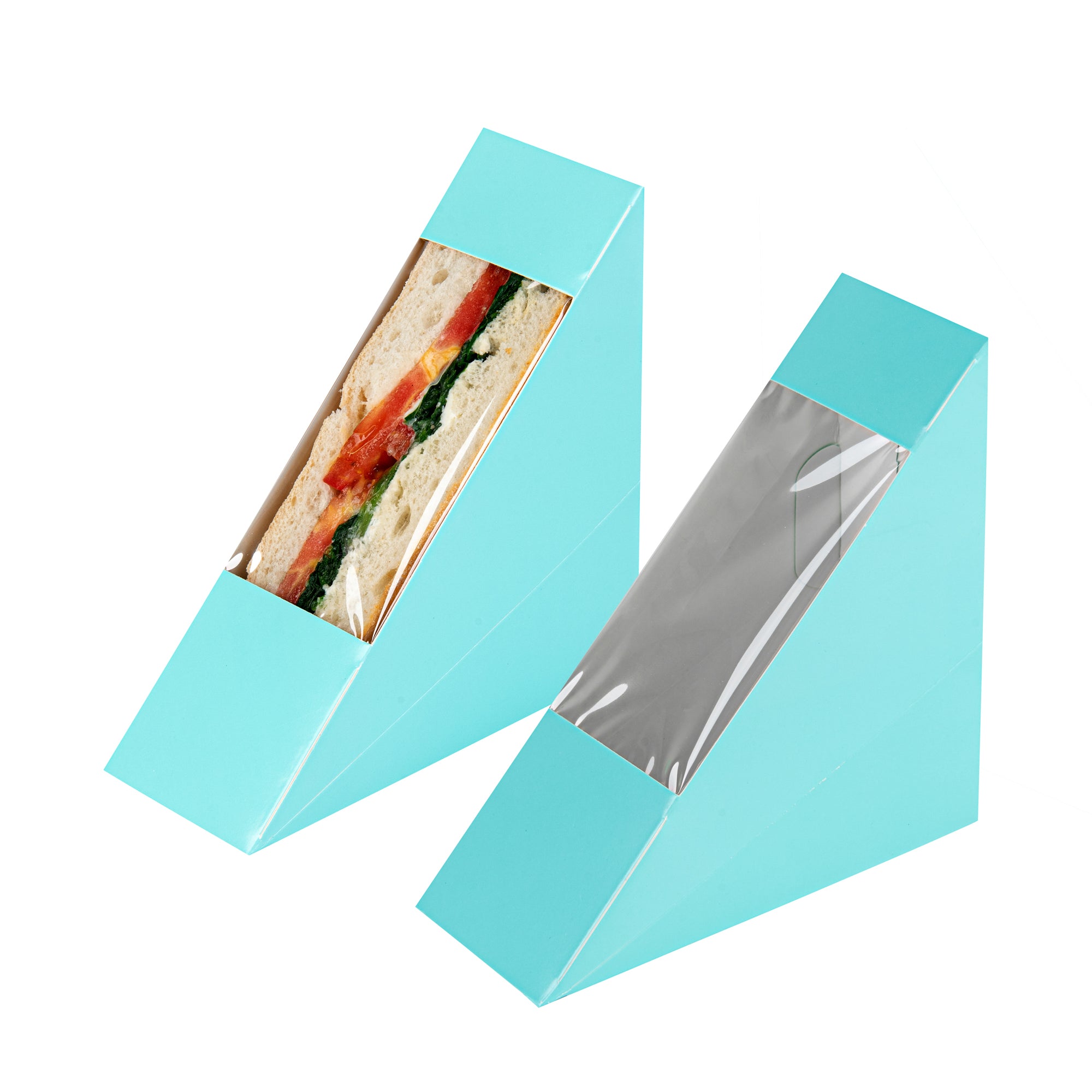 Cafe Vision Triangle Turquoise Paper Small Sandwich Box - 4 3/4" x 4 3/4" x 2" - 25 count box