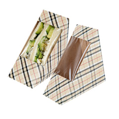 Cafe Vision Triangle Plaid Paper Medium Sandwich Box - 4 3/4