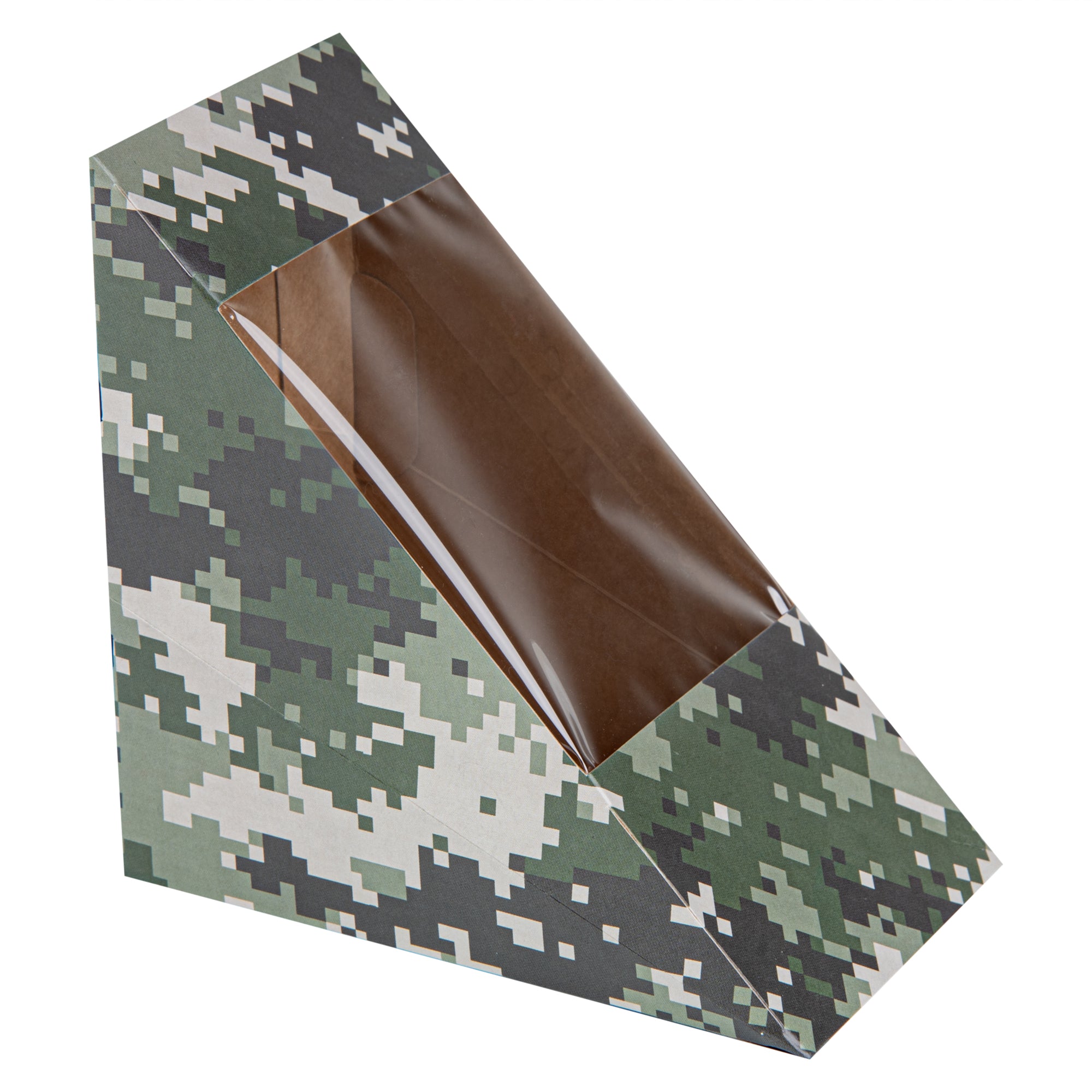 Cafe Vision Triangle Camouflage Paper Medium Sandwich Box - 4 3/4" x 4 3/4" x 2 3/4" - 25 count box