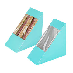Cafe Vision Triangle Turquoise Paper Medium Sandwich Box - 4 3/4