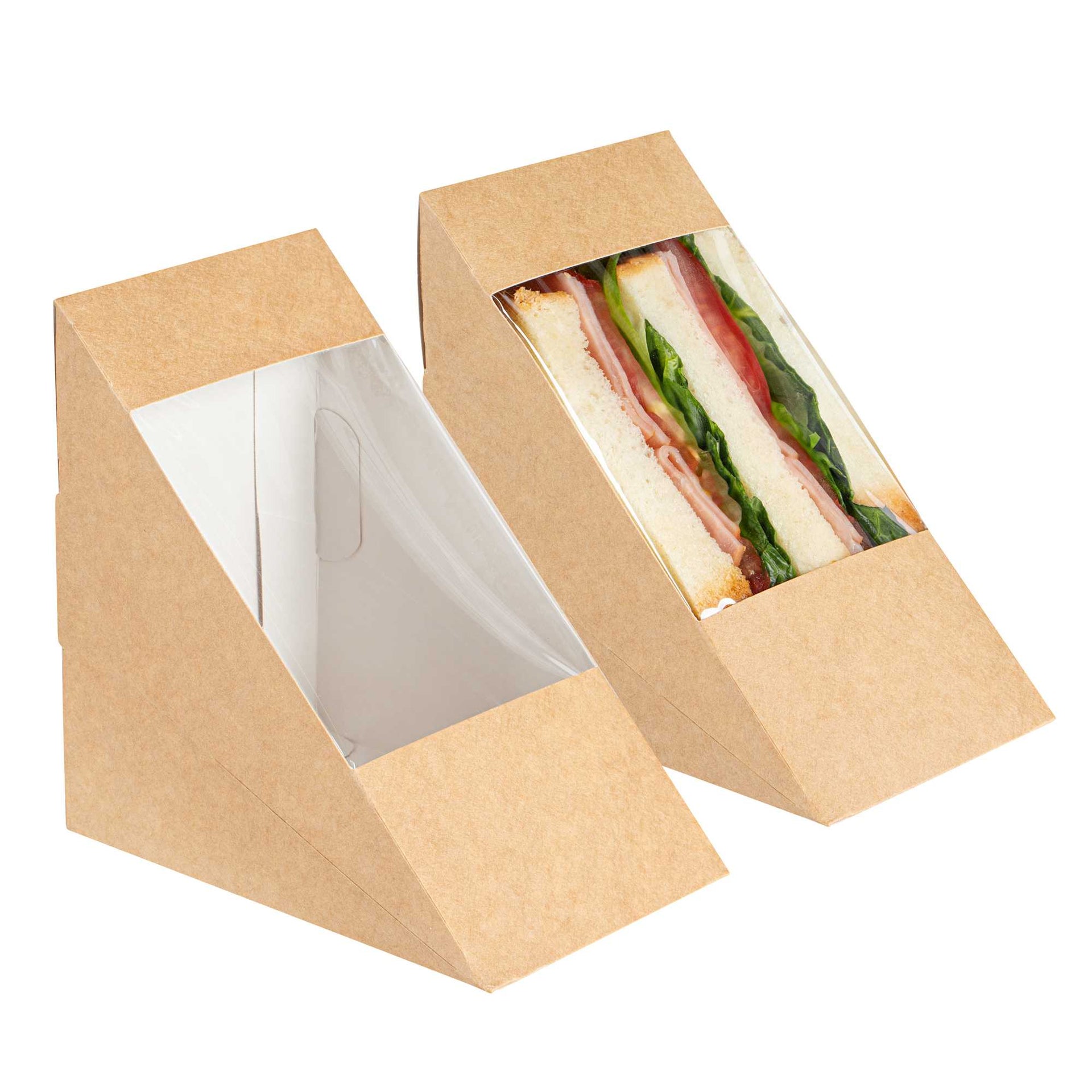 Cafe Vision Triangle Kraft Paper Large Sandwich Box - 4 3/4" x 4 3/4" x 3 1/4" - 200 count box