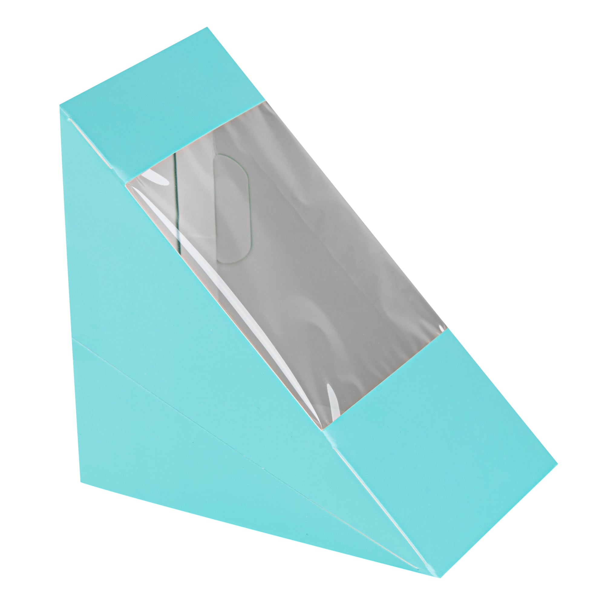 Cafe Vision Triangle Turquoise Paper Large Sandwich Box - 4 3/4" x 4 3/4" x 3 1/4" - 25 count box