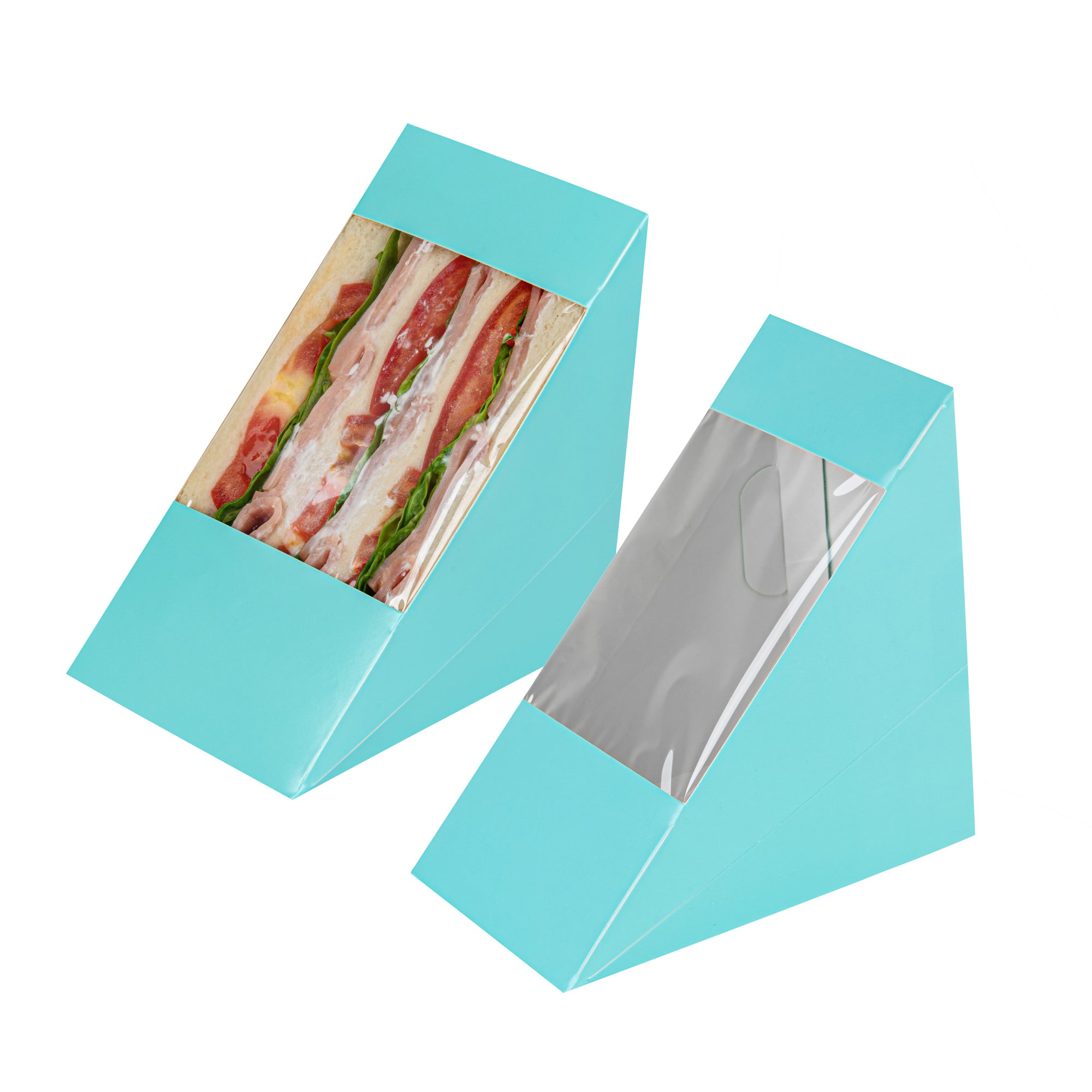 Cafe Vision Triangle Turquoise Paper Large Sandwich Box - 4 3/4" x 4 3/4" x 3 1/4" - 25 count box