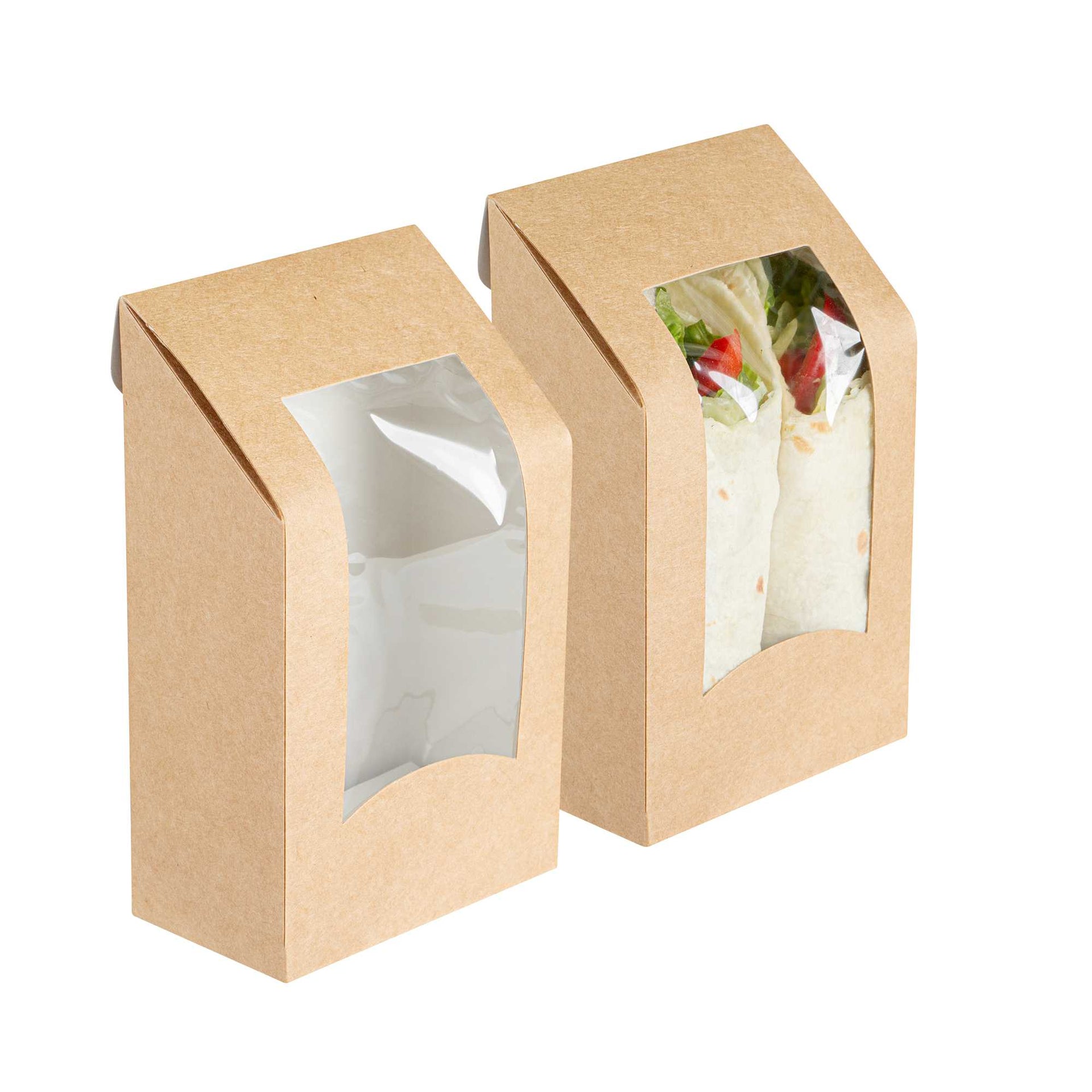 Cafe Vision Rectangle Kraft Paper Sandwich / Wrap Take Out Container - Angle Cut - 6" x 3 3/4" x 2" - 200 count box