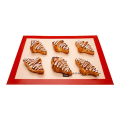 Rectangle Tan and Red Silicone Half Size Baking Mat - Ultra Durable - 11 3/4