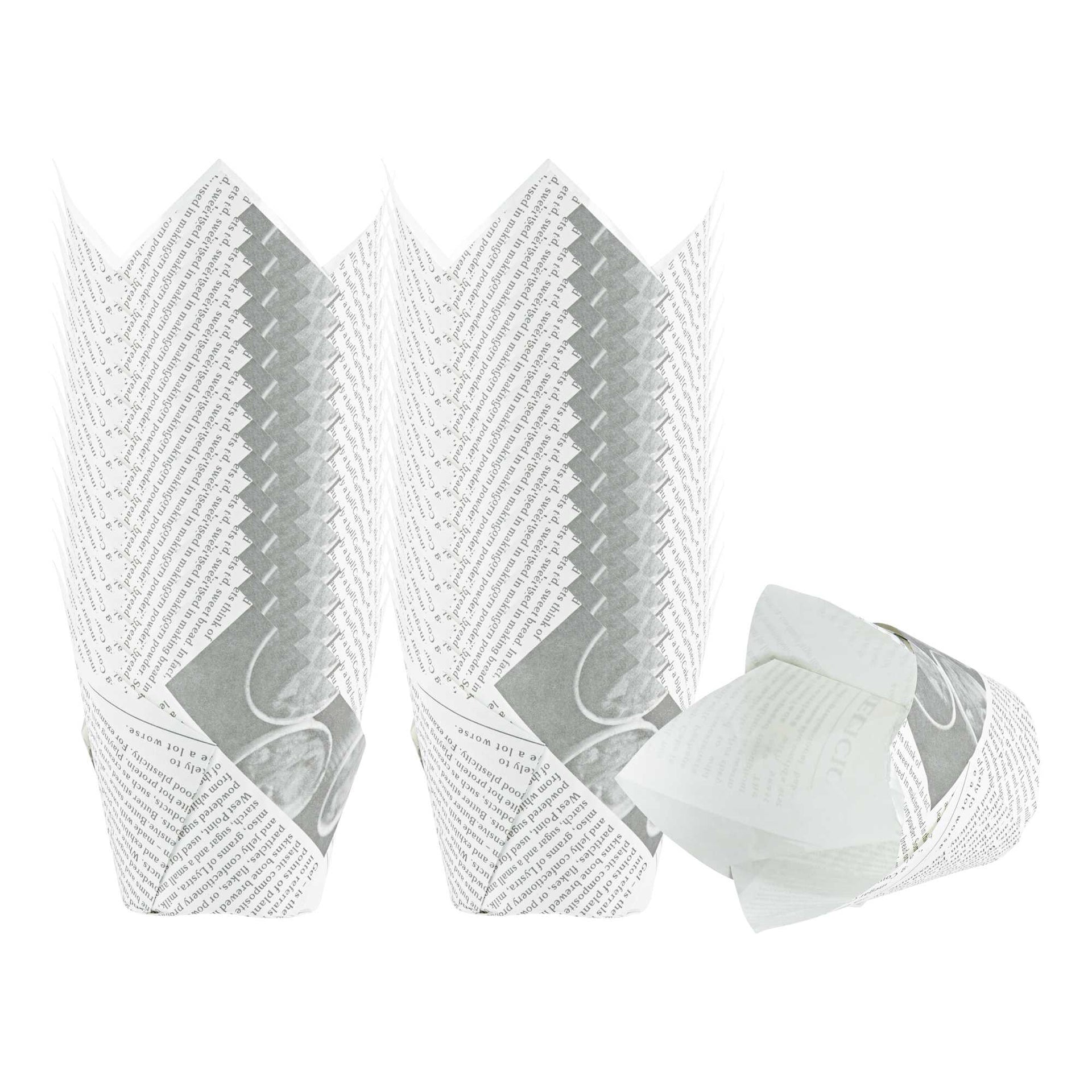 Panificio 3.5 oz Tulip Newsprint Paper Tall Baking Cup - 3 1/4" x 3 1/4" x 3 1/4" - 200 count box