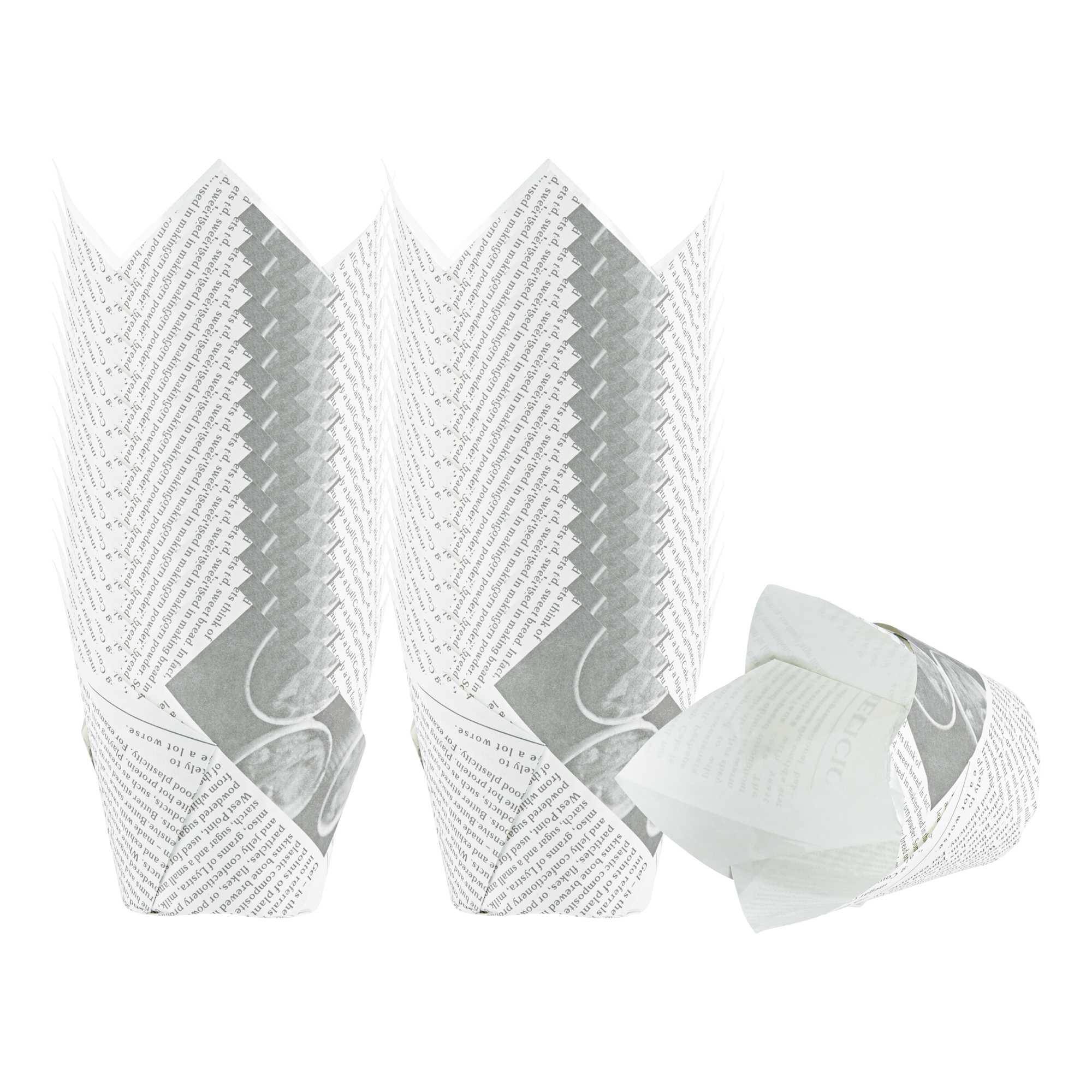 Panificio 3.5 oz Tulip Newsprint Paper Tall Baking Cup - 3 1/4" x 3 1/4" x 3 1/4" - 200 count box
