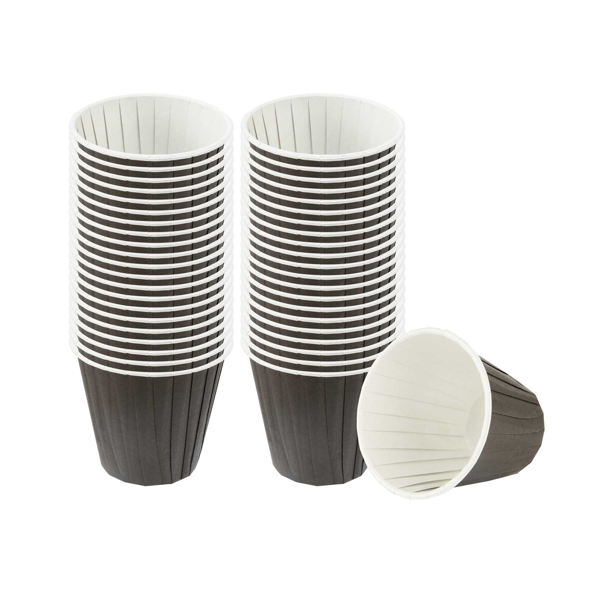 Panificio 4 oz Round Black Paper Tall Baking Cup - Pleated - 3" x 3" x 2 3/4" - 200 count box