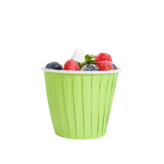 Panificio 4 oz Round Eco Green Paper Tall Baking Cup - Pleated - 3