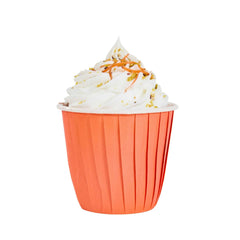 Panificio 4 oz Round Tangerine Orange Paper Tall Baking Cup - Pleated - 3