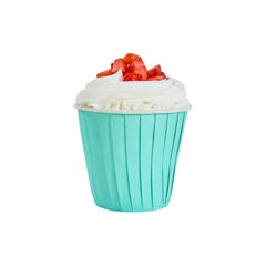 Panificio 4 oz Round Turquoise Paper Tall Baking Cup - Pleated - 3
