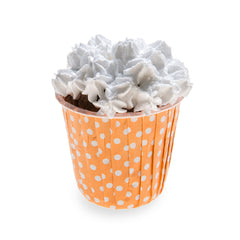 Panificio 4 oz Round Polka-Dotted Hot Orange Paper Tall Baking Cup - Pleated - 3