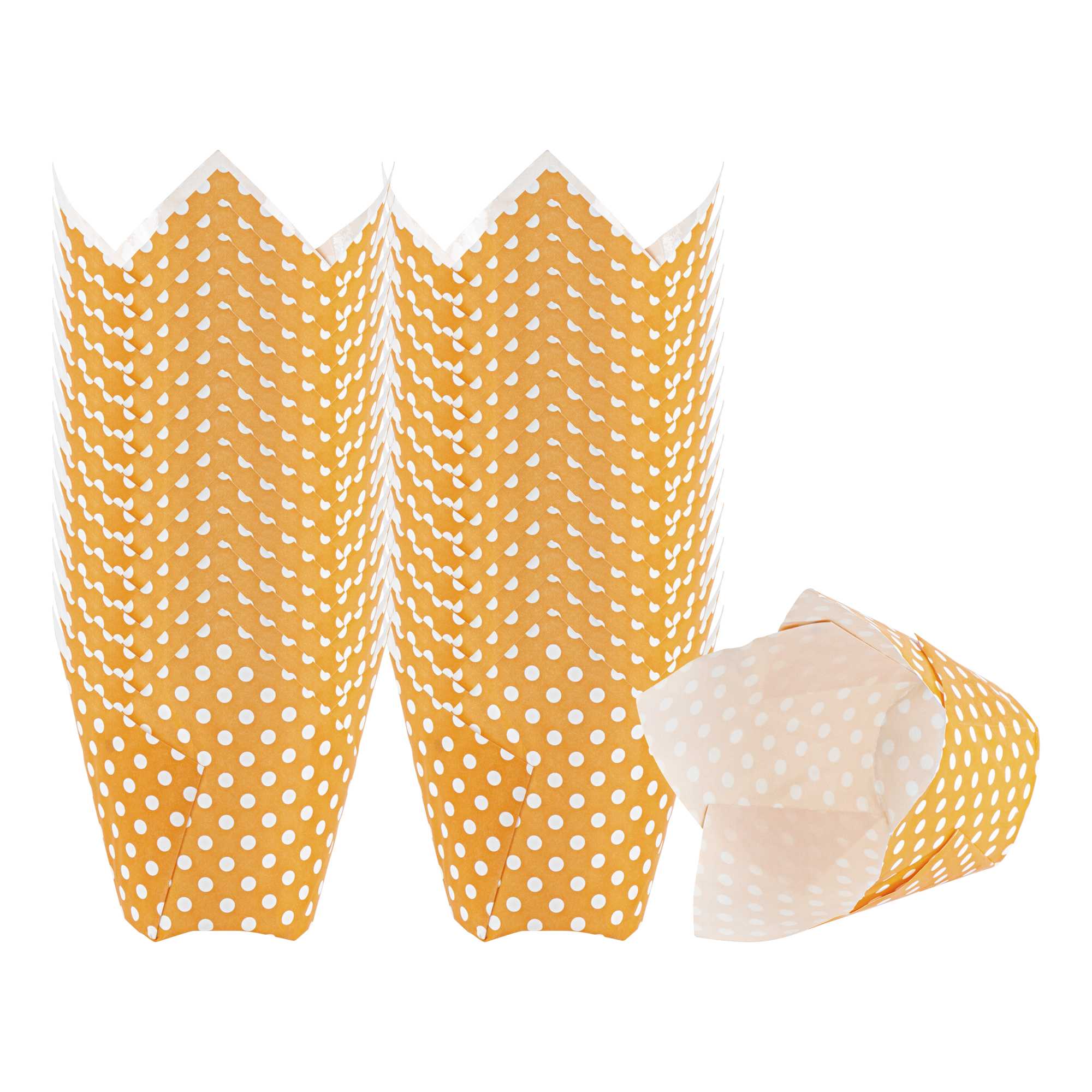Panificio 2 oz Tulip Polka-Dotted Hot Orange Paper Tall Baking Cup - 3 1/4" x 3 1/4" x 3 1/2" - 200 count box