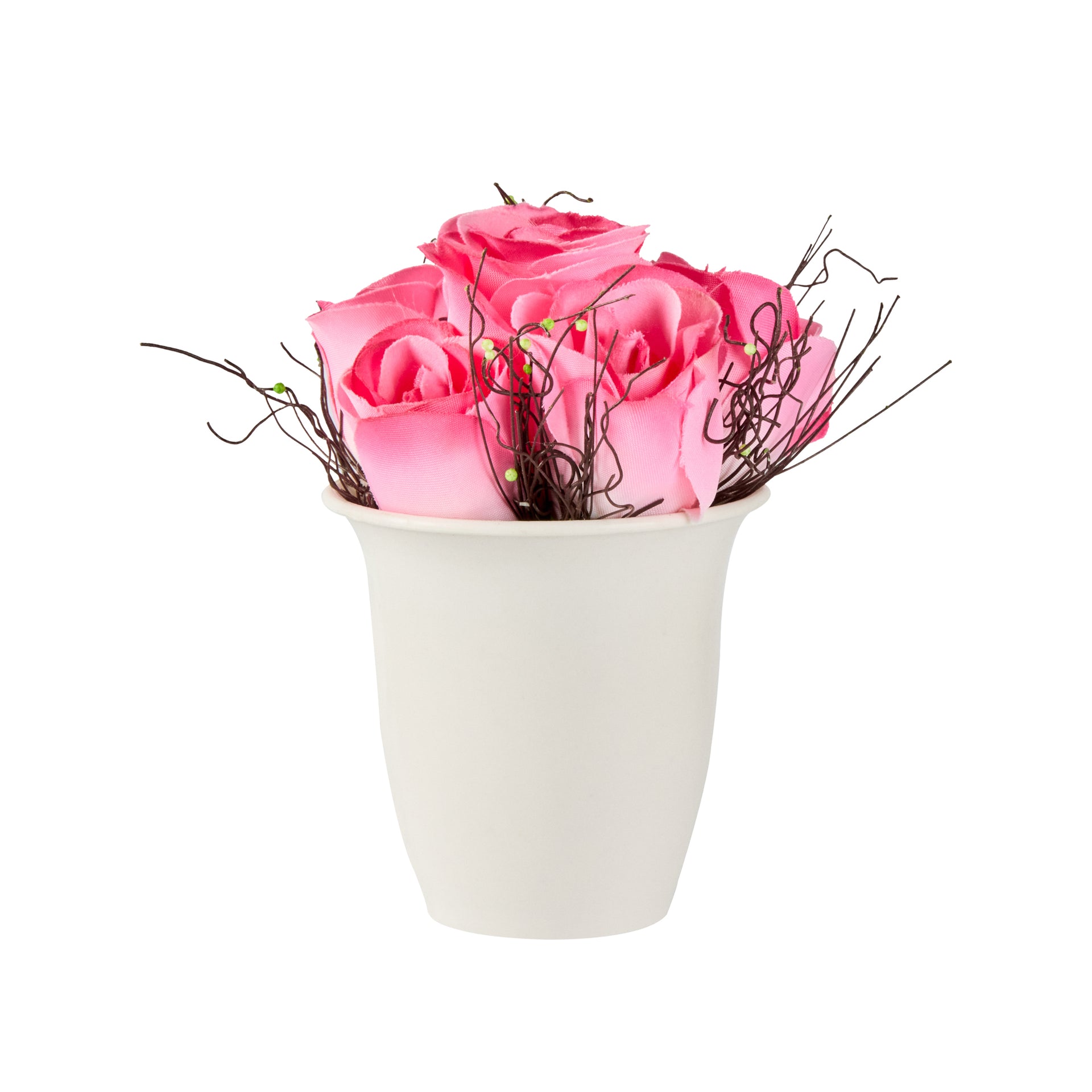 Fiore Pink Plastic Roses in Plastic Pot - 6 Blooms - 4" x 4" x 6" - 12 count box