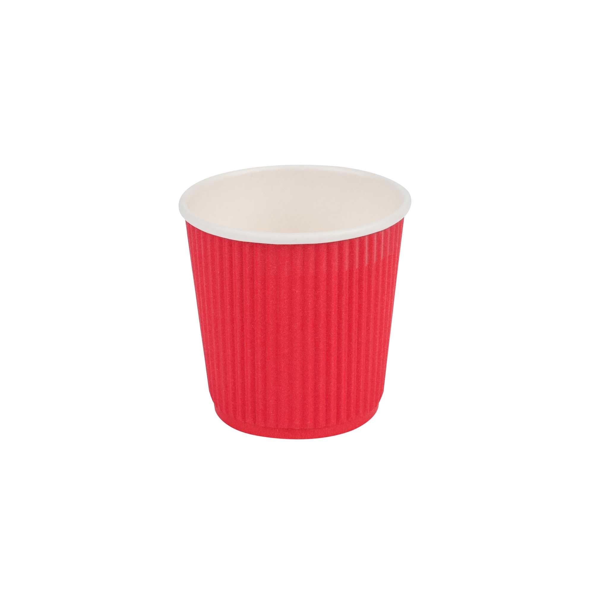 4 oz Red Paper Coffee Cup - Ripple Wall - 2 1/2" x 2 1/2" x 2 1/4" - 25 count box