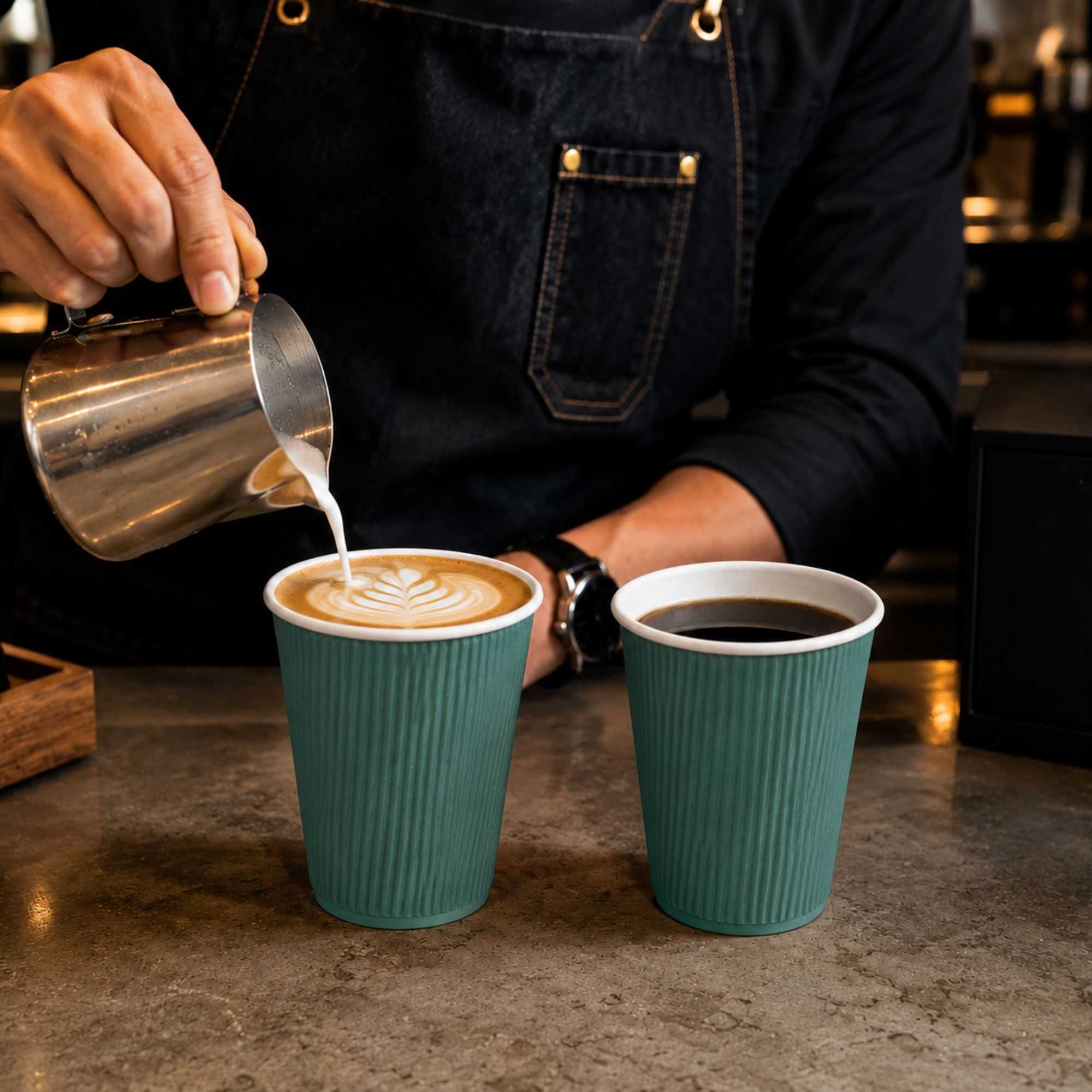 Restpresso 12 oz Forest Green Paper Coffee Cup - Ripple Wall - 3 1/2" x 3 1/2" x 4 1/4" - 500 count box