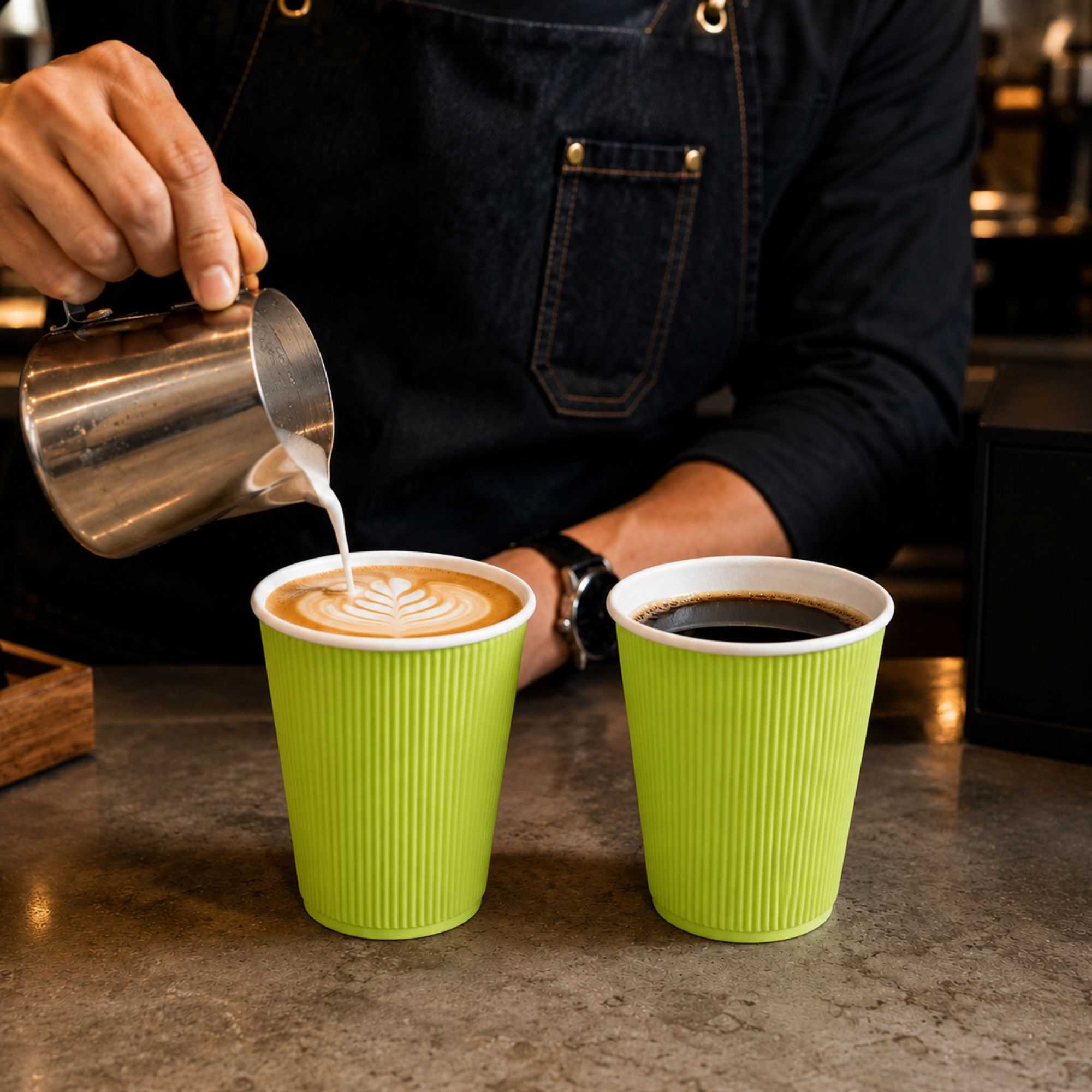 Restpresso 12 oz Eco Green Paper Coffee Cup - Ripple Wall - 3 1/2" x 3 1/2" x 4 1/4" - 500 count box