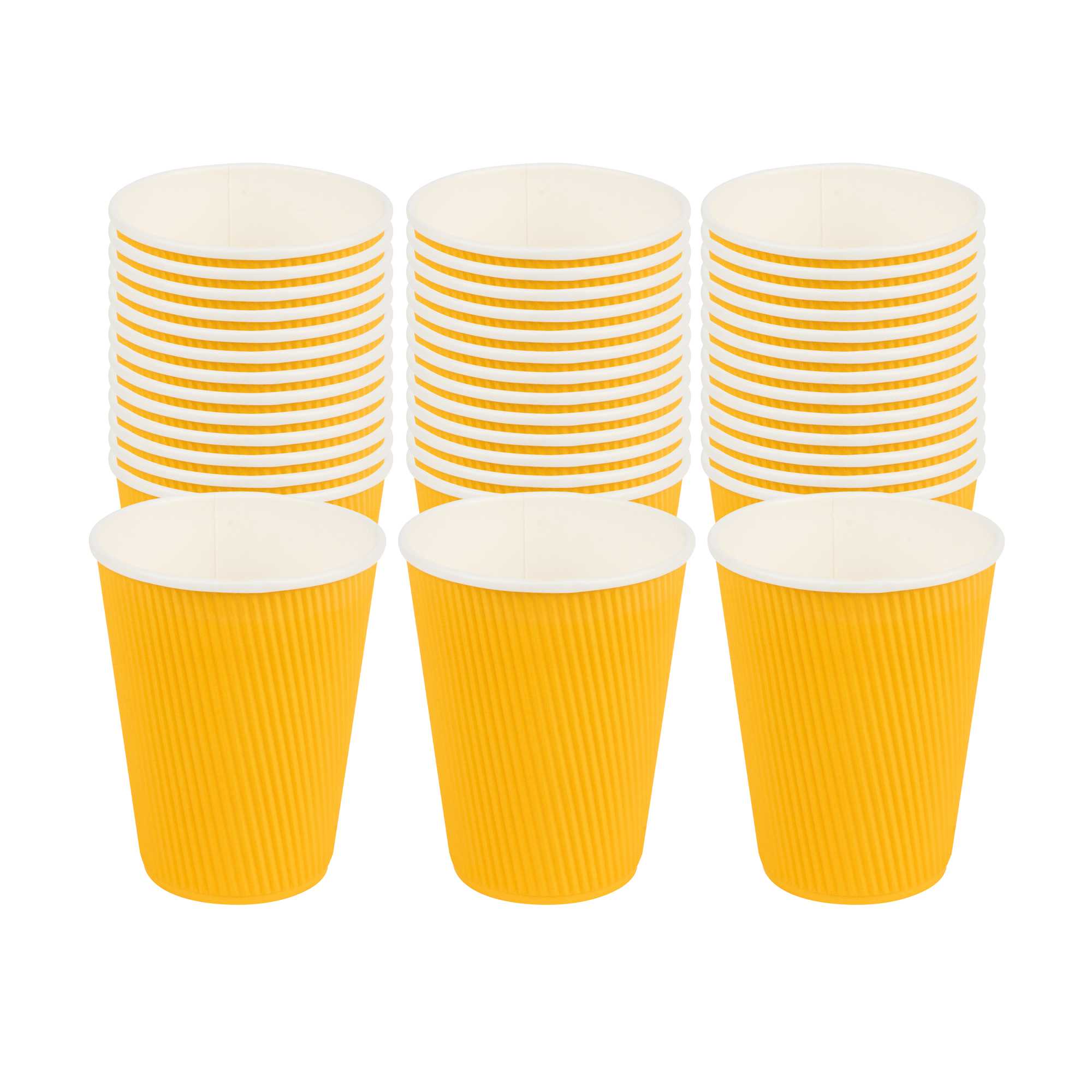 12 oz Yellow Paper Coffee Cup - Ripple Wall - 3 1/2" x 3 1/2" x 4 1/4" - 25 count box