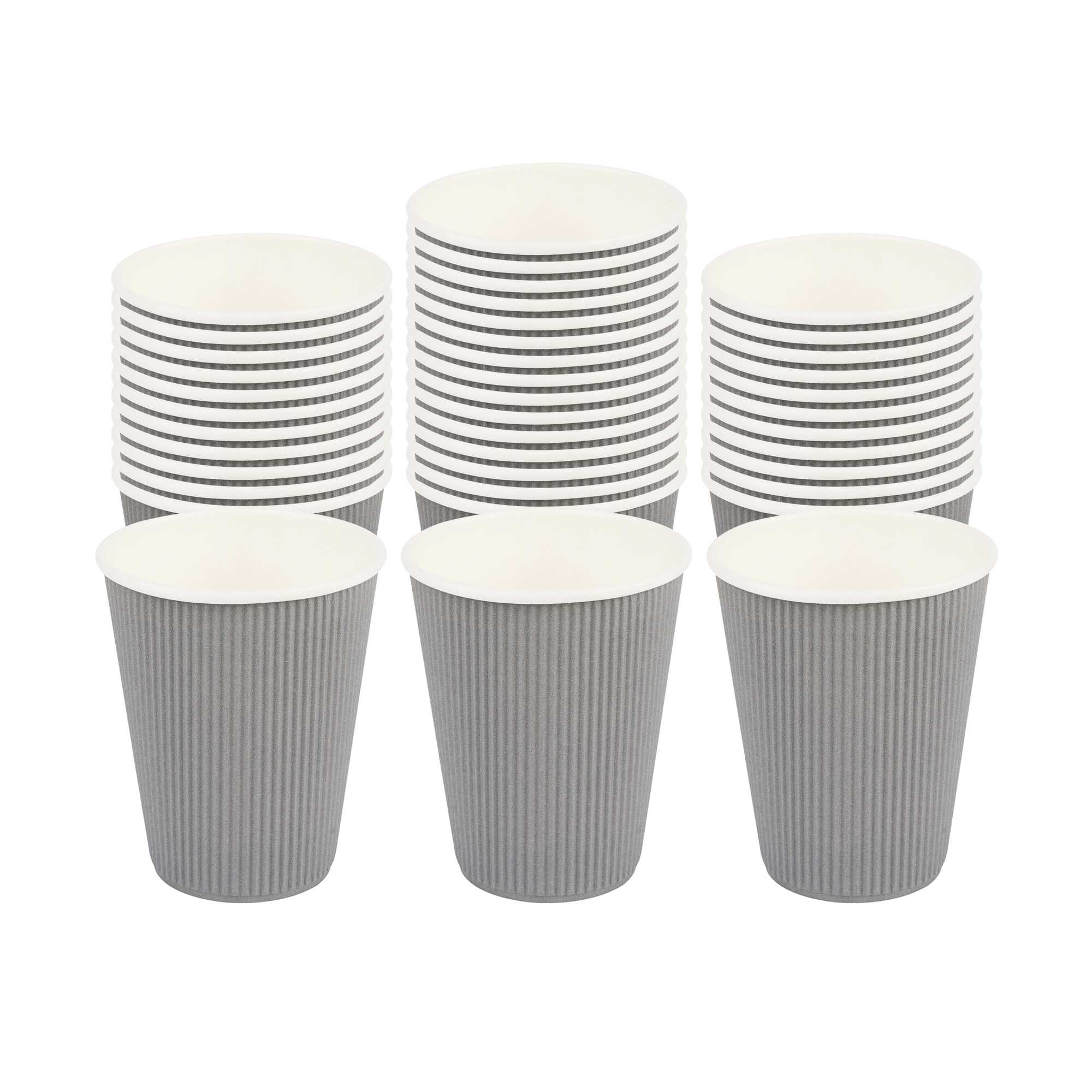 12 oz Gray Paper Coffee Cup - Ripple Wall - 3 1/2" x 3 1/2" x 4 1/4" - 25 count box