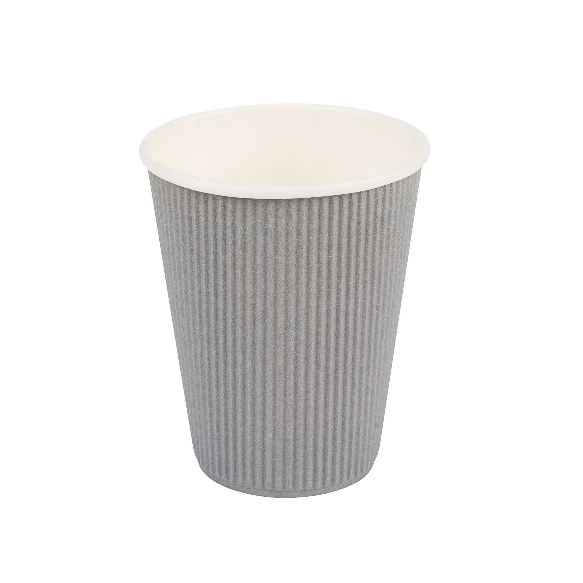 12 oz Gray Paper Coffee Cup - Ripple Wall - 3 1/2" x 3 1/2" x 4 1/4" - 25 count box