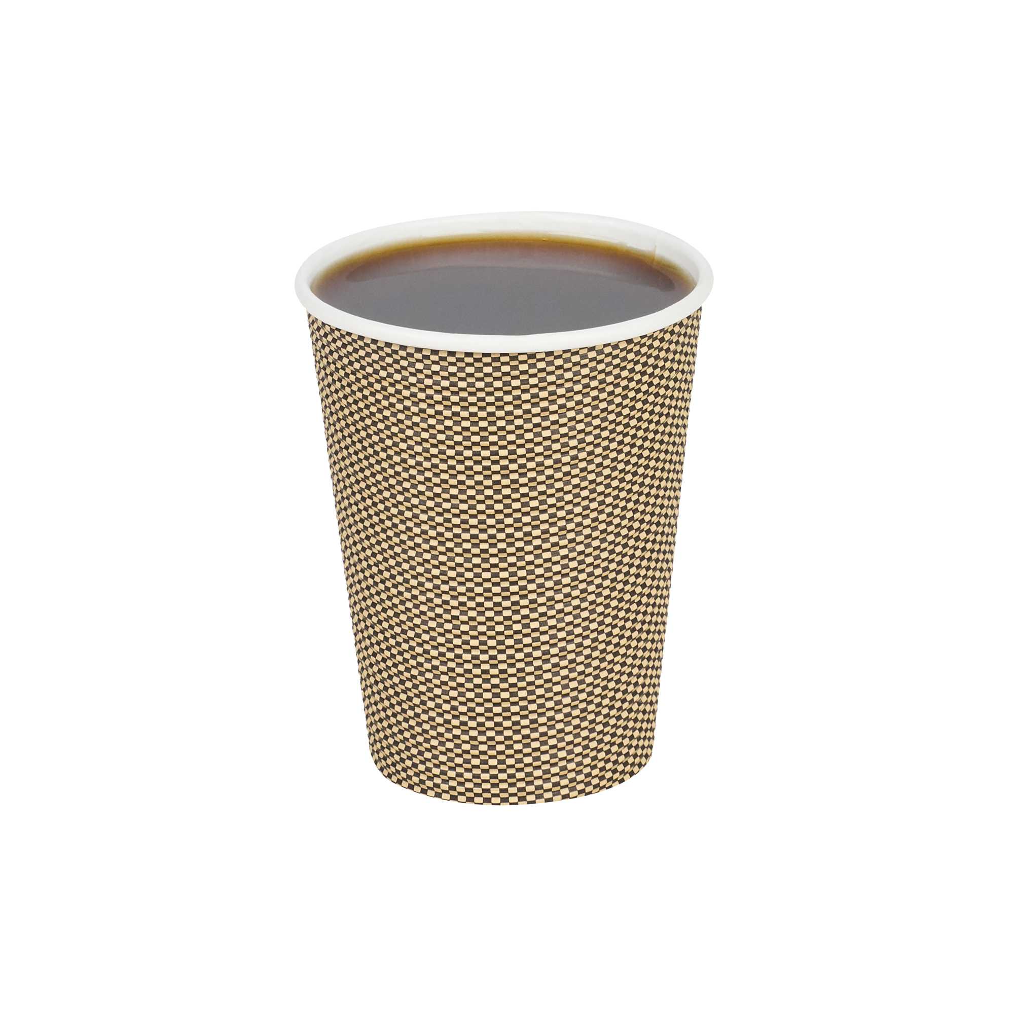 Restpresso 12 oz Mocha Pin Check Paper Coffee Cup - Spiral Wall - 3 1/2" x 3 1/2" x 4 1/4" - 25 count box