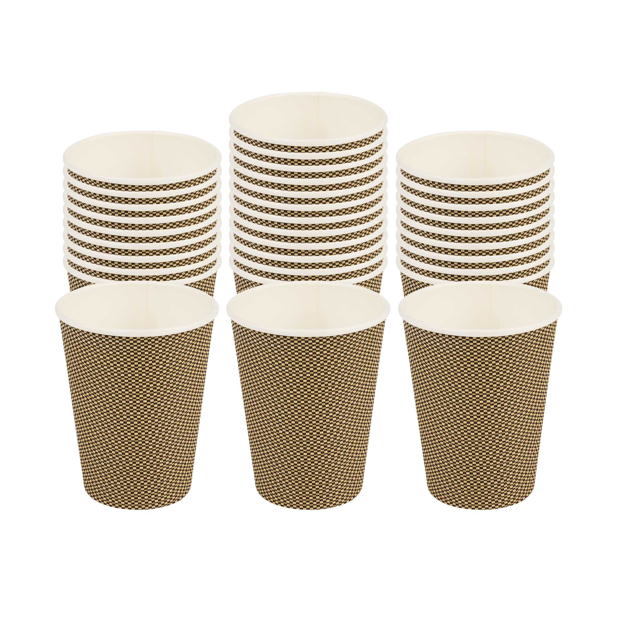 Restpresso 12 oz Mocha Pin Check Paper Coffee Cup - Spiral Wall - 3 1/2" x 3 1/2" x 4 1/4" - 25 count box