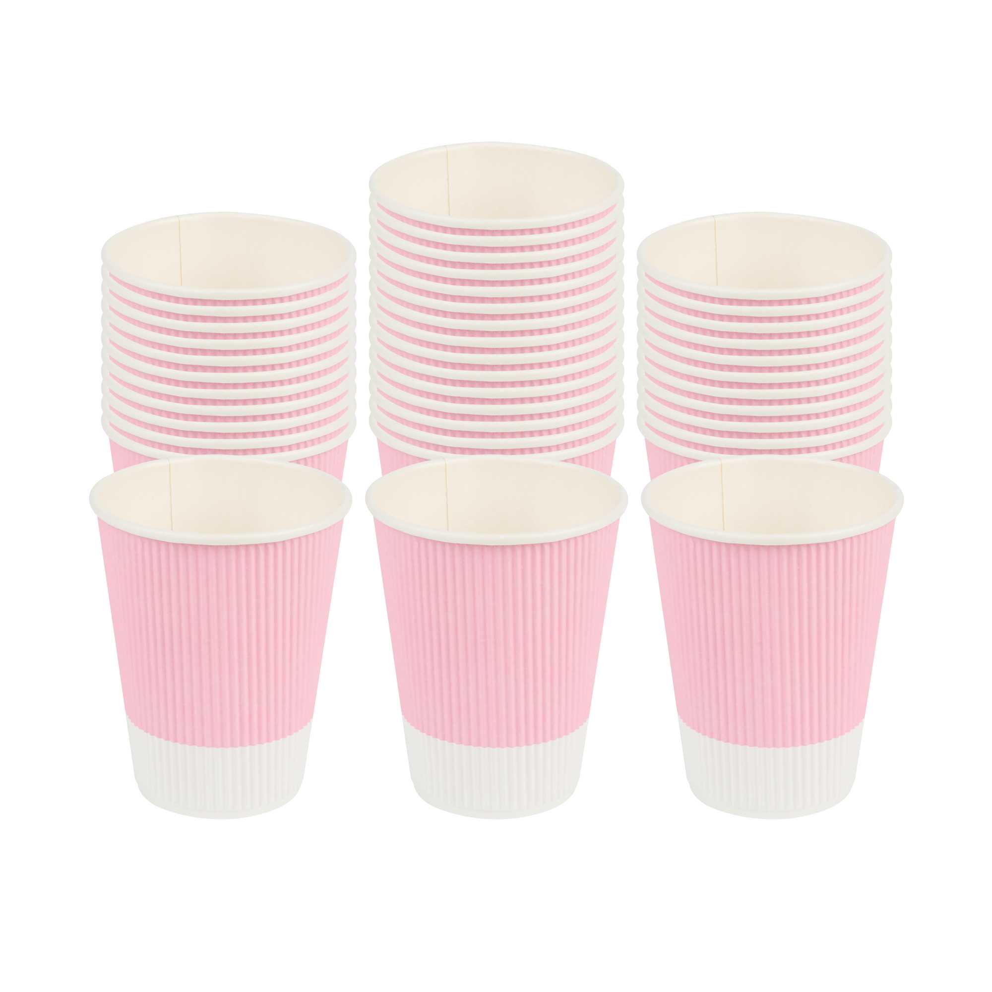 12 oz Light Pink Paper Coffee Cup - Ripple Wall - 3 1/2" x 3 1/2" x 4 1/4" - 25 count box