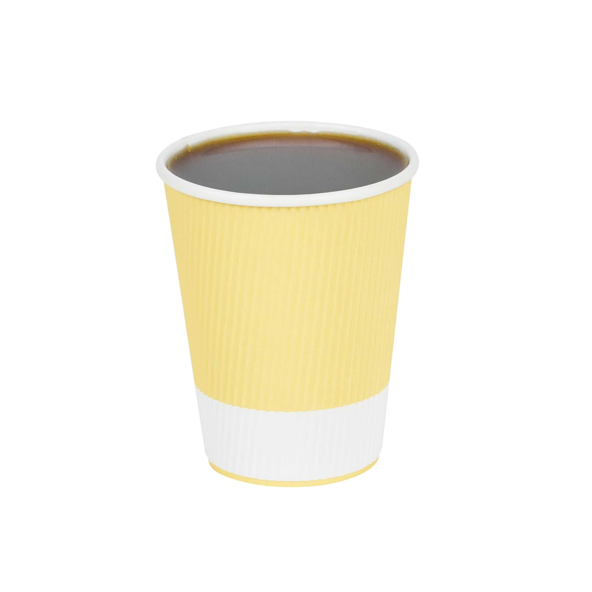 12 oz Light Yellow Paper Coffee Cup - Ripple Wall - 3 1/2" x 3 1/2" x 4 1/4" - 25 count box
