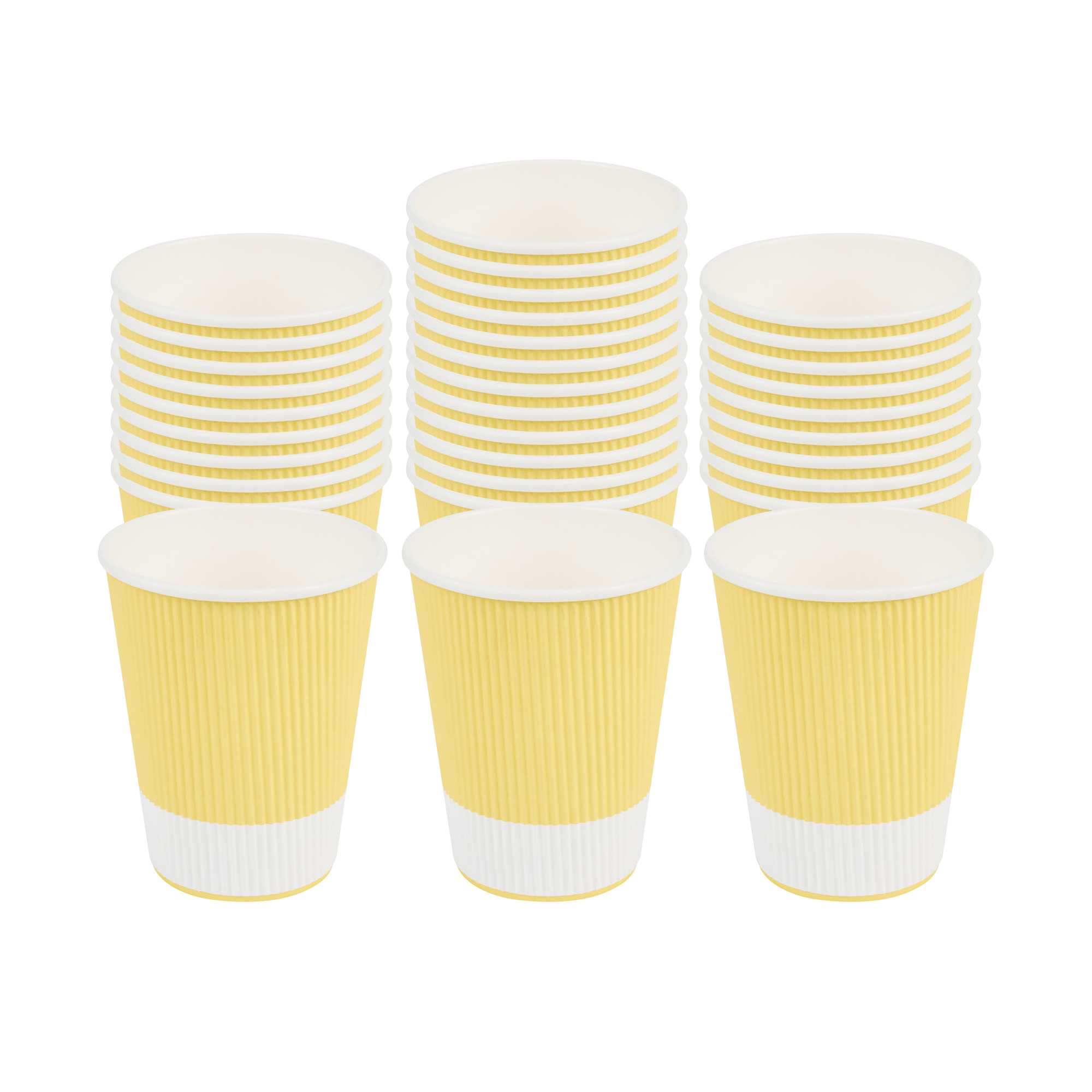 12 oz Light Yellow Paper Coffee Cup - Ripple Wall - 3 1/2" x 3 1/2" x 4 1/4" - 25 count box