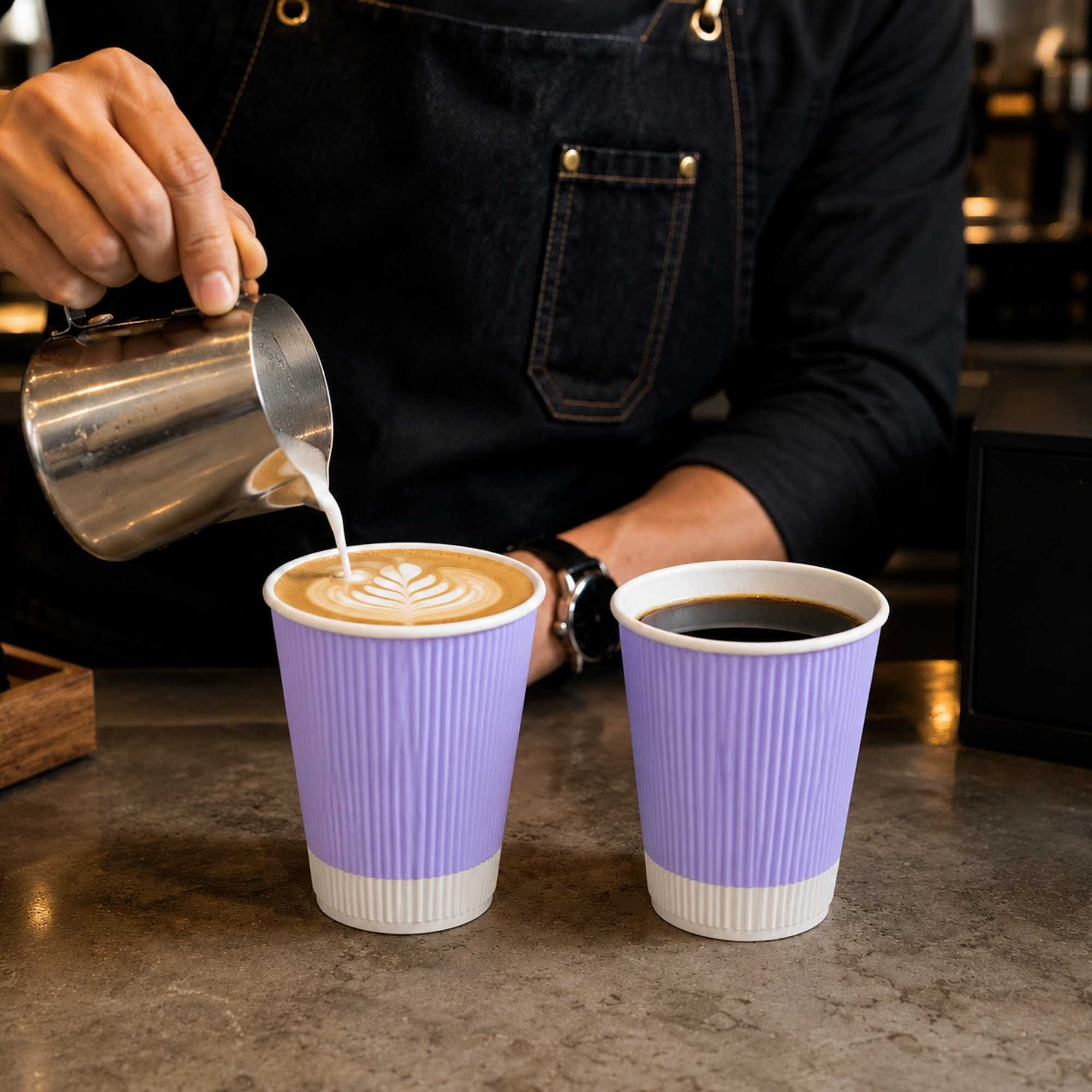 Restpresso 12 oz Light Purple Paper Coffee Cup - Ripple Wall - 3 1/2" x 3 1/2" x 4 1/4" - 25 count box