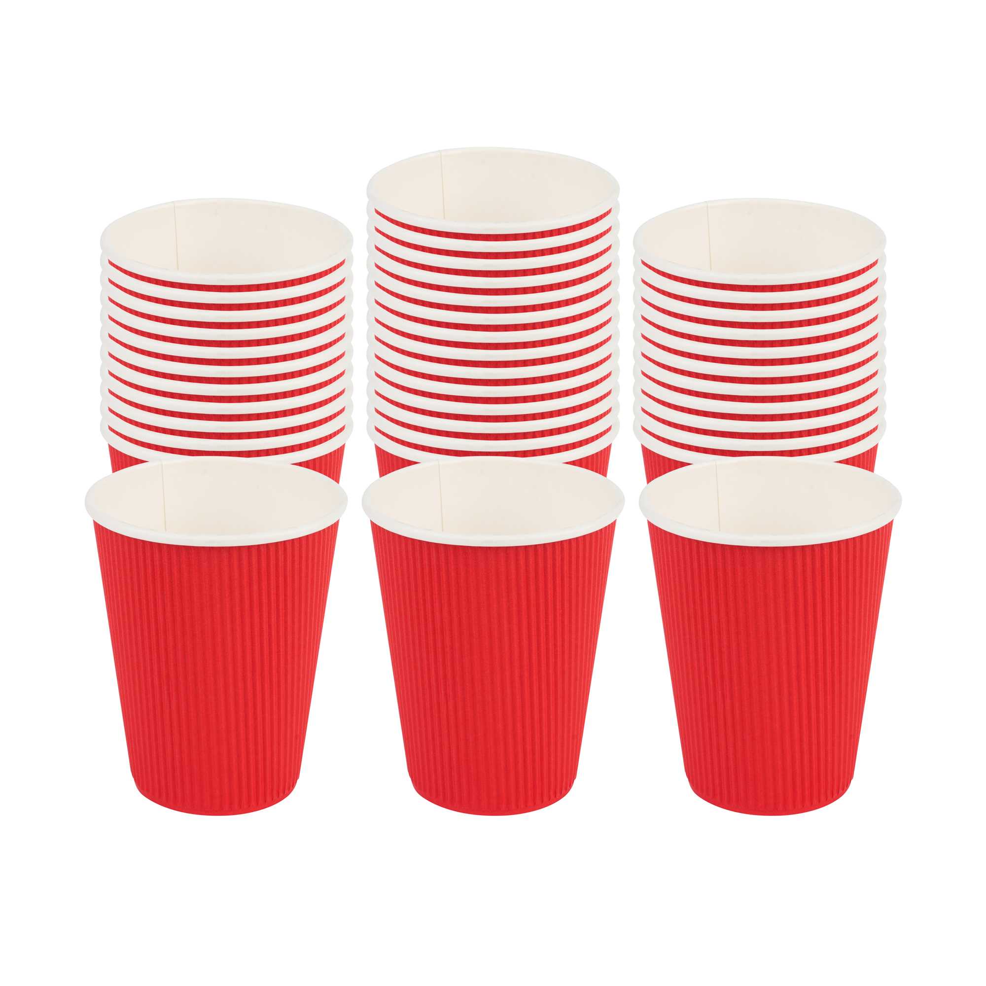 12 oz Red Paper Coffee Cup - Ripple Wall - 3 1/2" x 3 1/2" x 4 1/4" - 25 count box