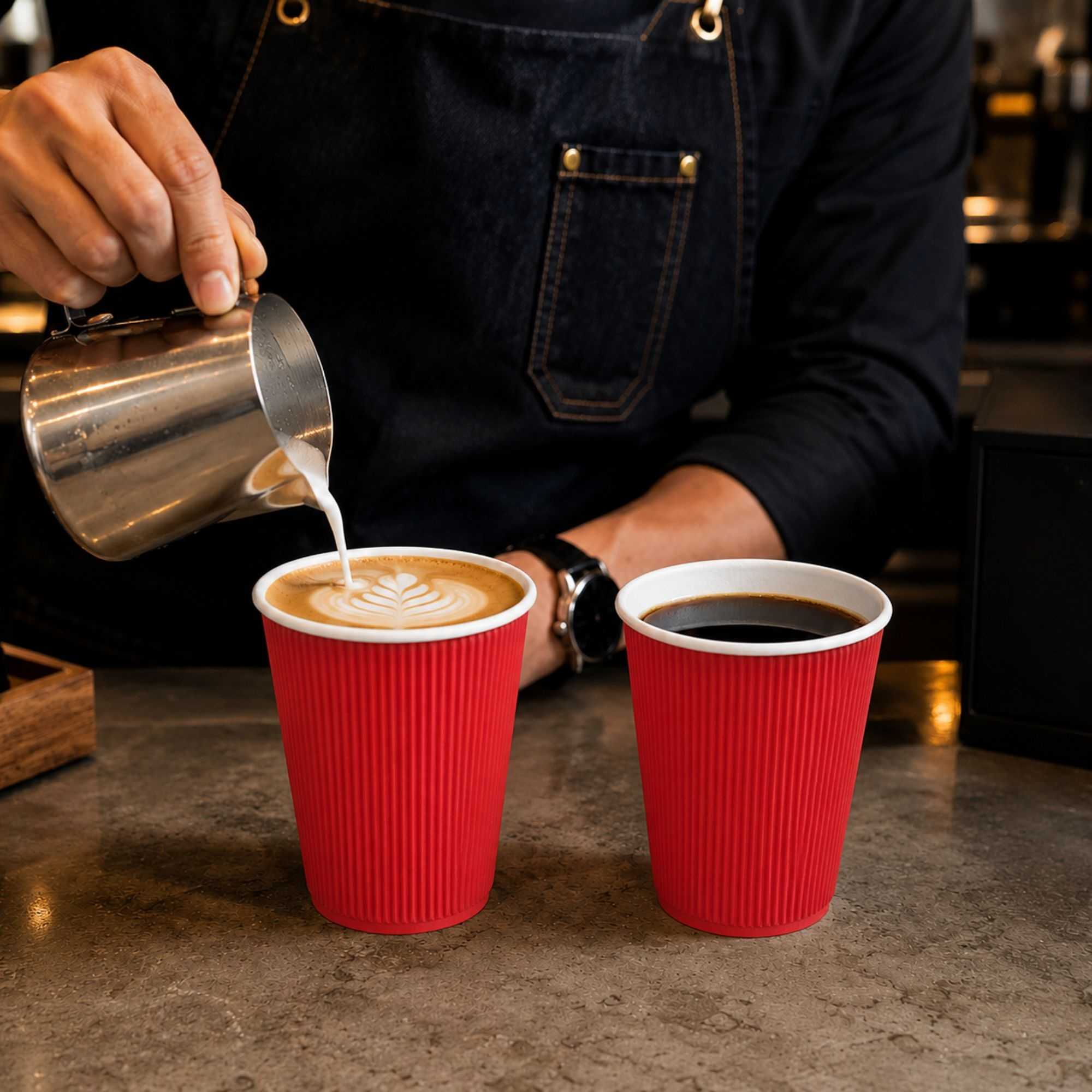 Restpresso 12 oz Red Paper Coffee Cup - Ripple Wall - 3 1/2" x 3 1/2" x 4 1/4" - 500 count box