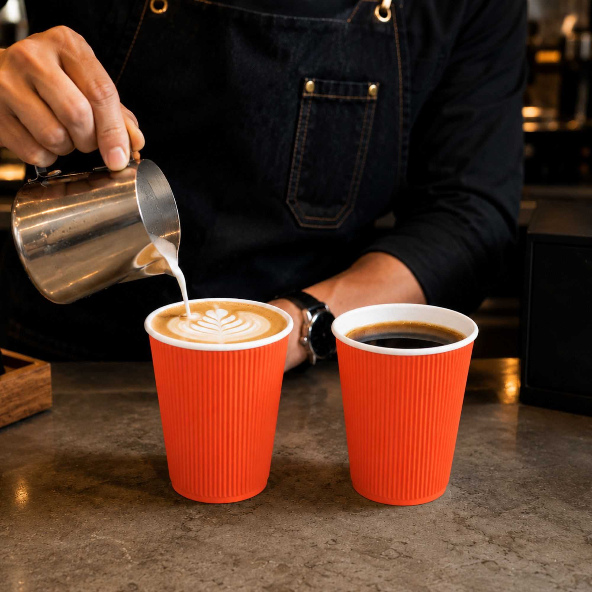 Restpresso 12 oz Tangerine Orange Paper Coffee Cup - Ripple Wall - 3 1/2" x 3 1/2" x 4 1/4" - 500 count box