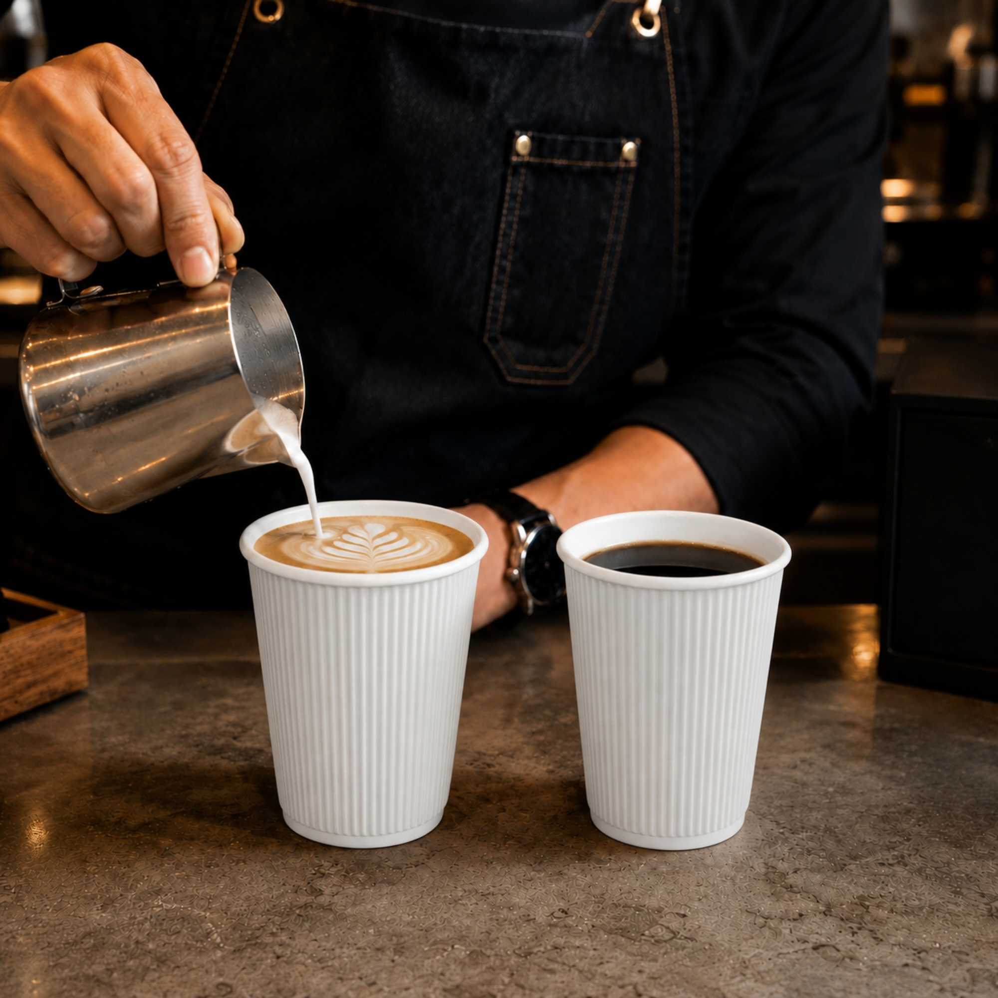 Restpresso 12 oz White Paper Coffee Cup - Ripple Wall - 3 1/2" x 3 1/2" x 4 1/4" - 500 count box