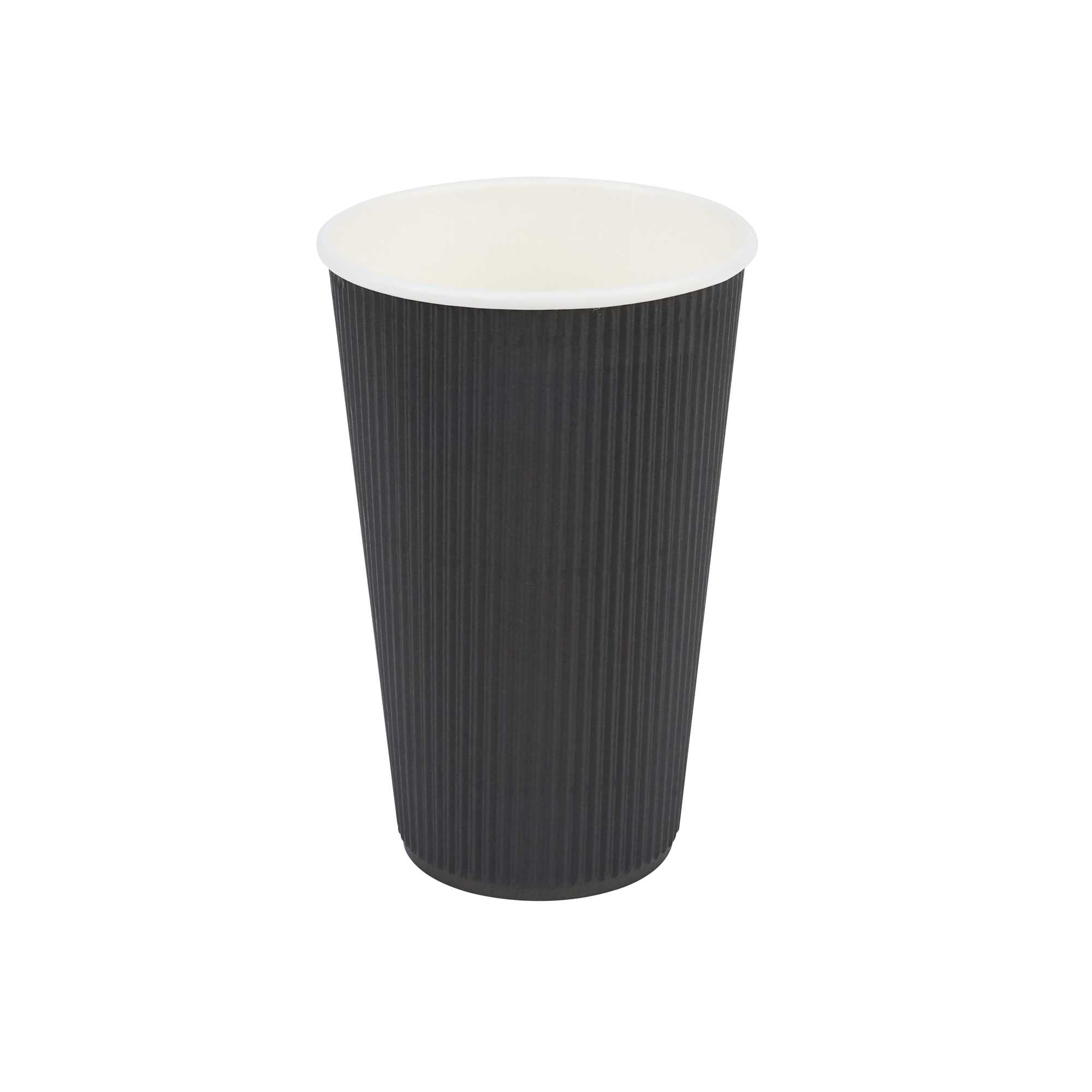 16 oz Black Paper Coffee Cup - Ripple Wall - 3 1/2" x 3 1/2" x 5 1/2" - 25 count box