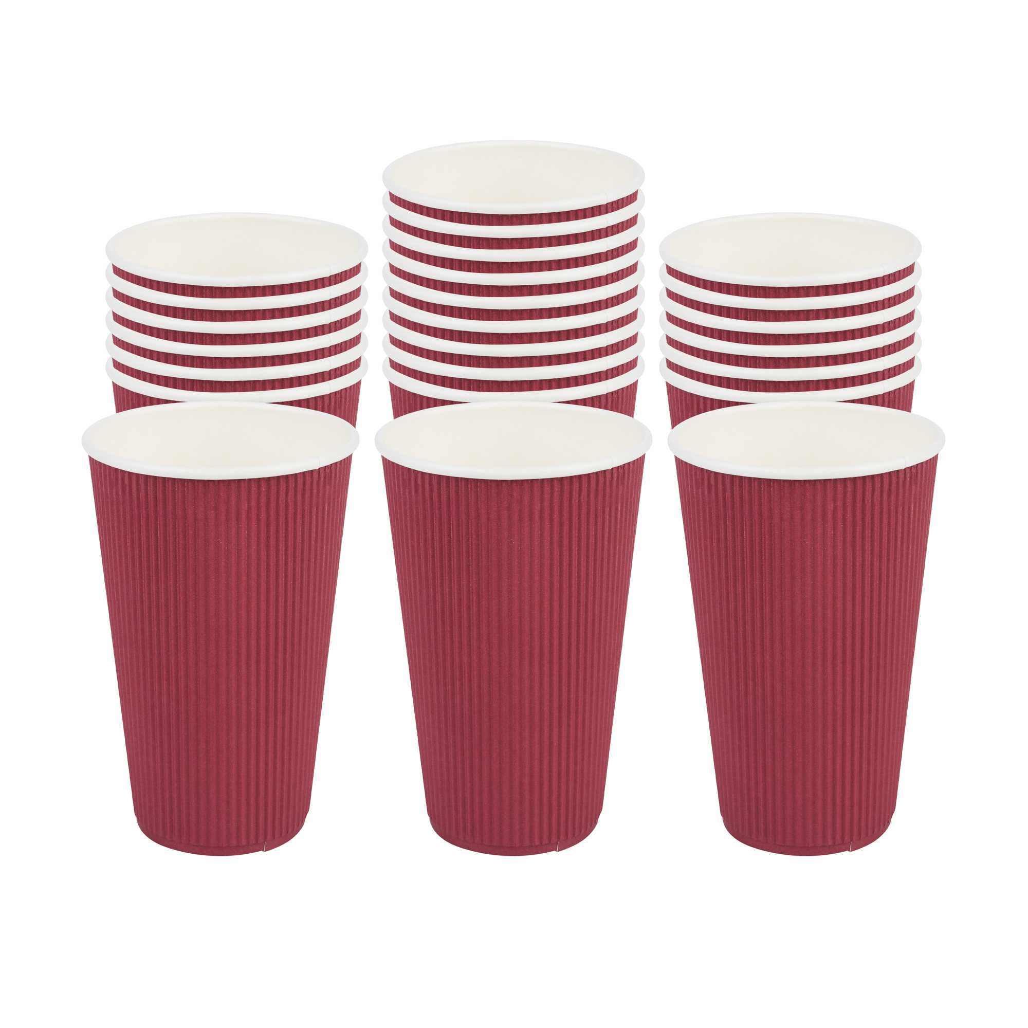16 oz Crimson Paper Coffee Cup - Ripple Wall - 3 1/2" x 3 1/2" x 5 1/2" - 25 count box