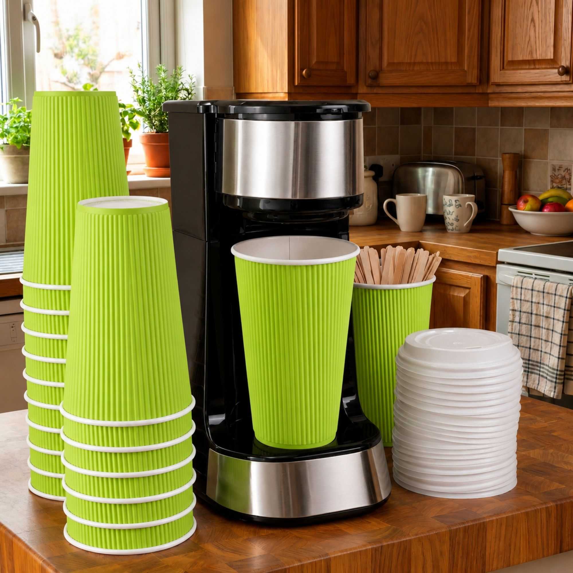 Restpresso 16 oz Eco Green Paper Coffee Cup - Ripple Wall - 3 1/2" x 3 1/2" x 5 1/2" - 25 count box